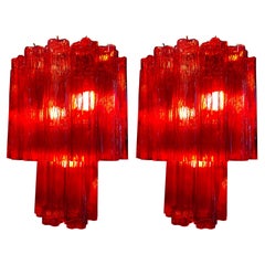 Amazing Pair of Italian ruby-red Chandeliers, Murano by Valentina Planta