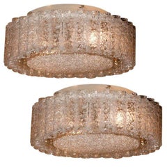 Amazing Pair of Large Doria Flush Mount Ceiling Lights with Crystal Glass Tubes