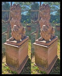 Amazing Pair of Lions Sculpture With Base by Silvano Porcinai 21th Century