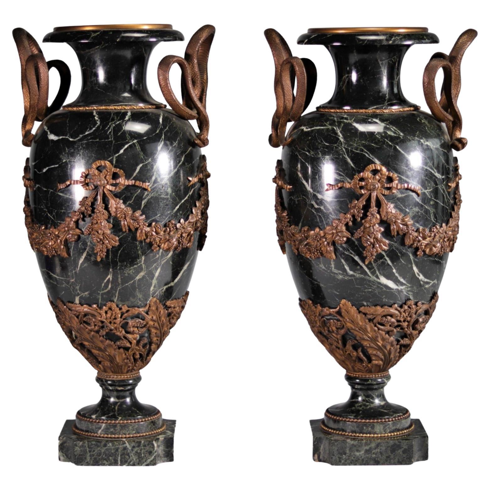 Amazing Pair of Marble and Bronze Cassolettes 19th Century Empire, France