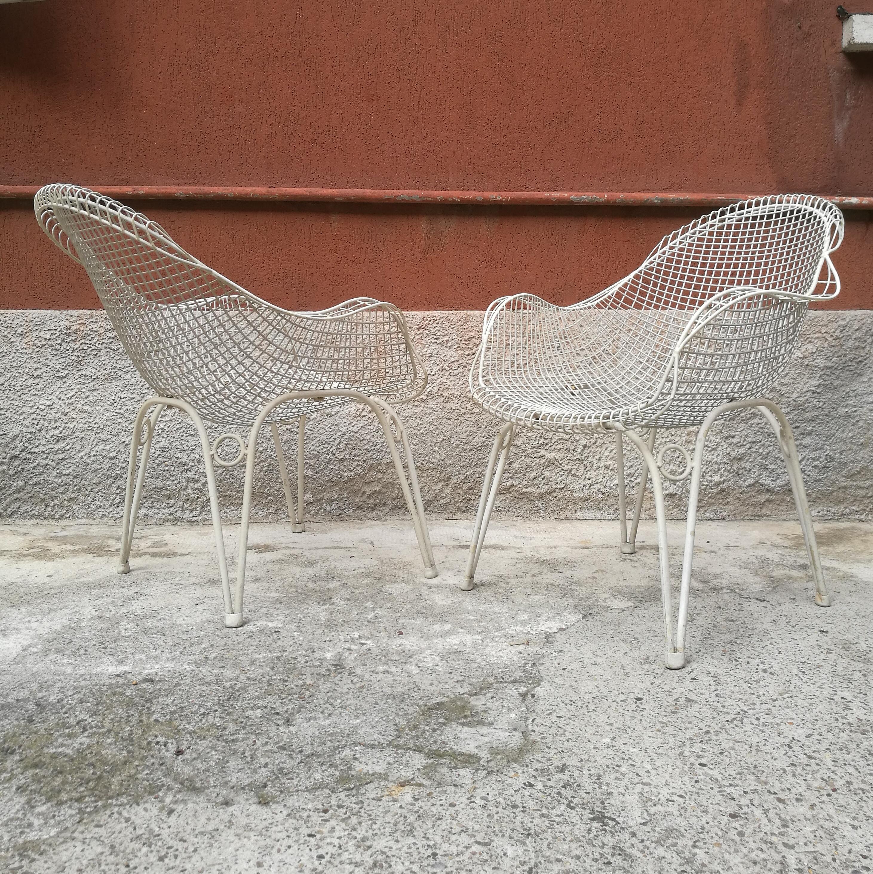 Mid-20th Century Amazing Pair of Midcentury Armchairs in Steel Painted White, 1950