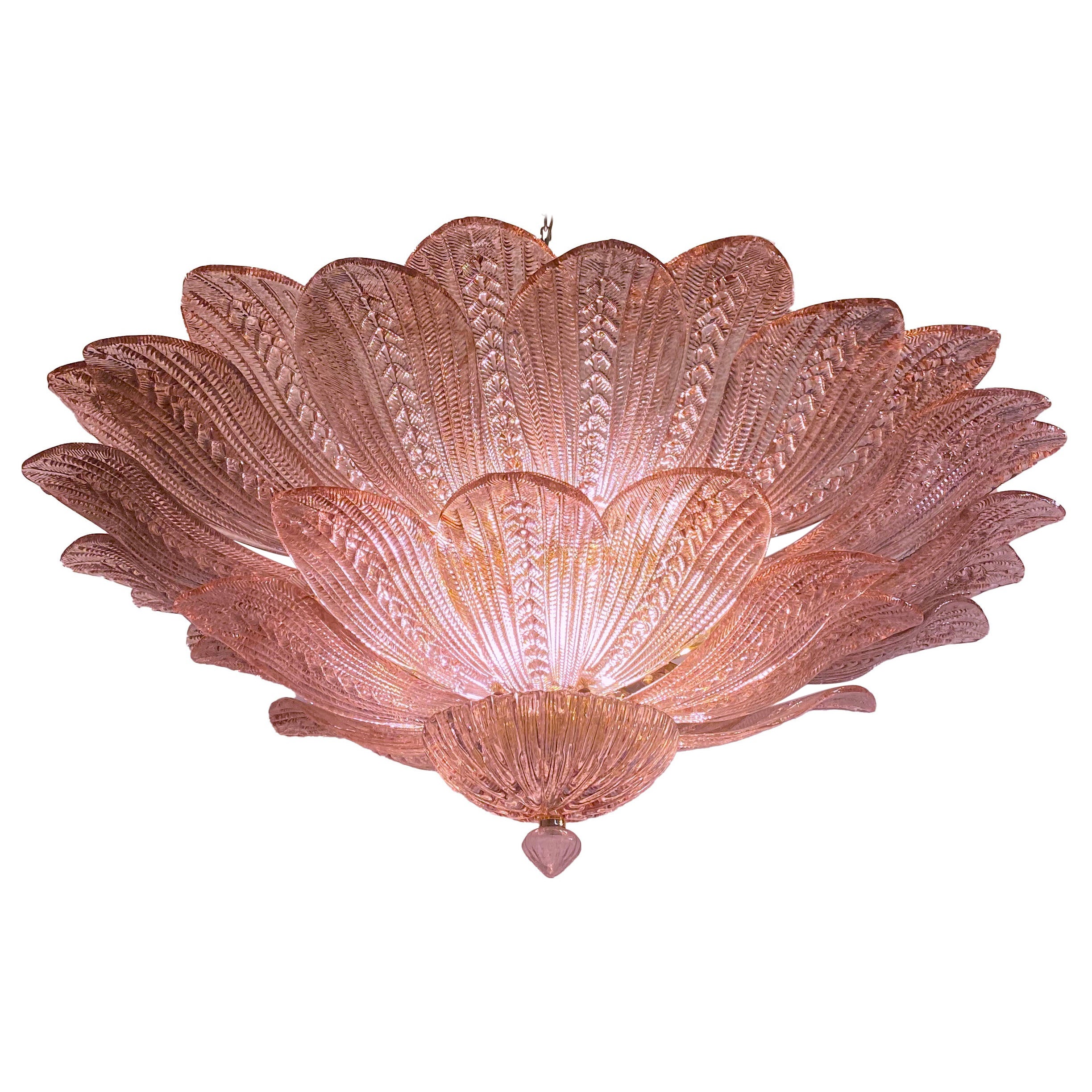 Amazing Pair of Pink Amethyst Murano Glass Leave Ceiling Light or Chandelier For Sale 2
