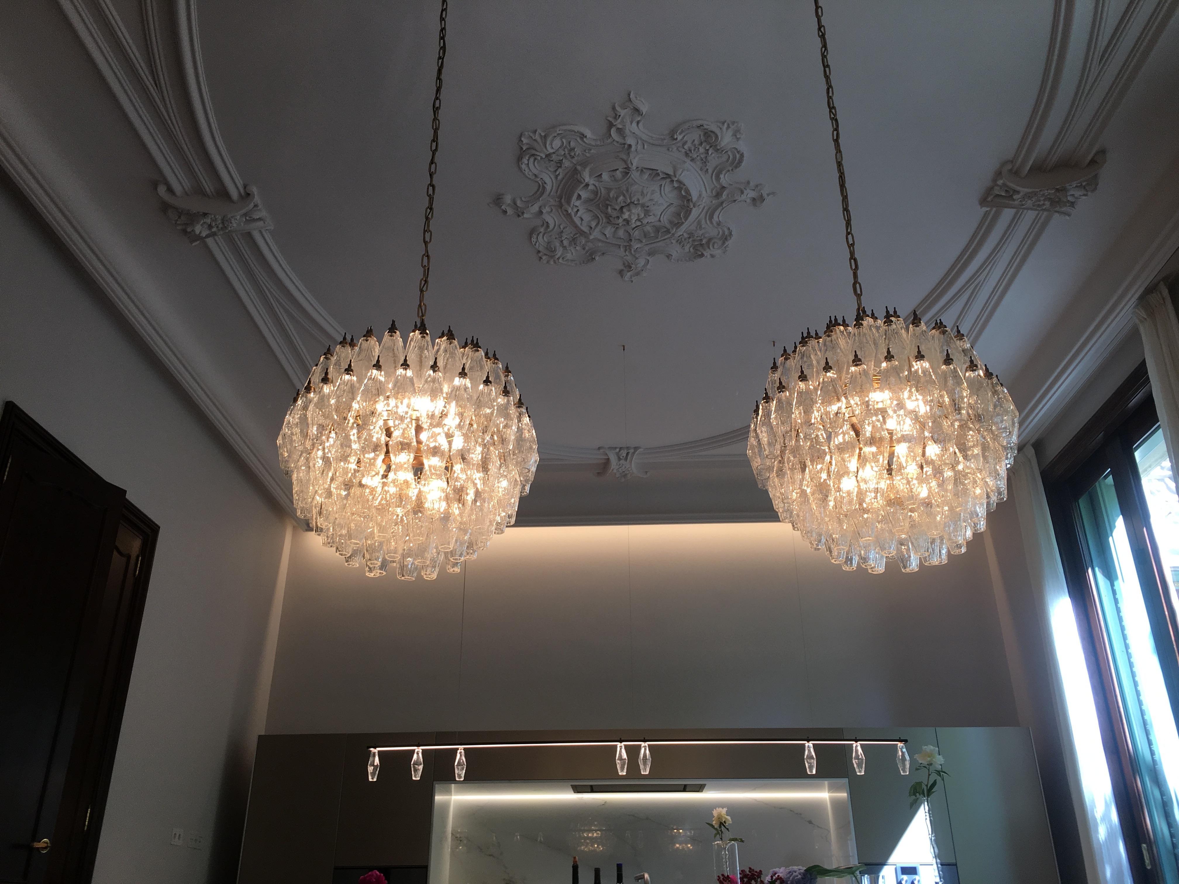 Amazing Pair of Spherical Murano Poliedri Chandeliers Carlo Scarpa Style, Murano 4