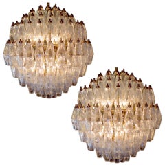Amazing Pair of Spherical Murano Poliedri Candeliers Carlo Scarpa Style, Murano