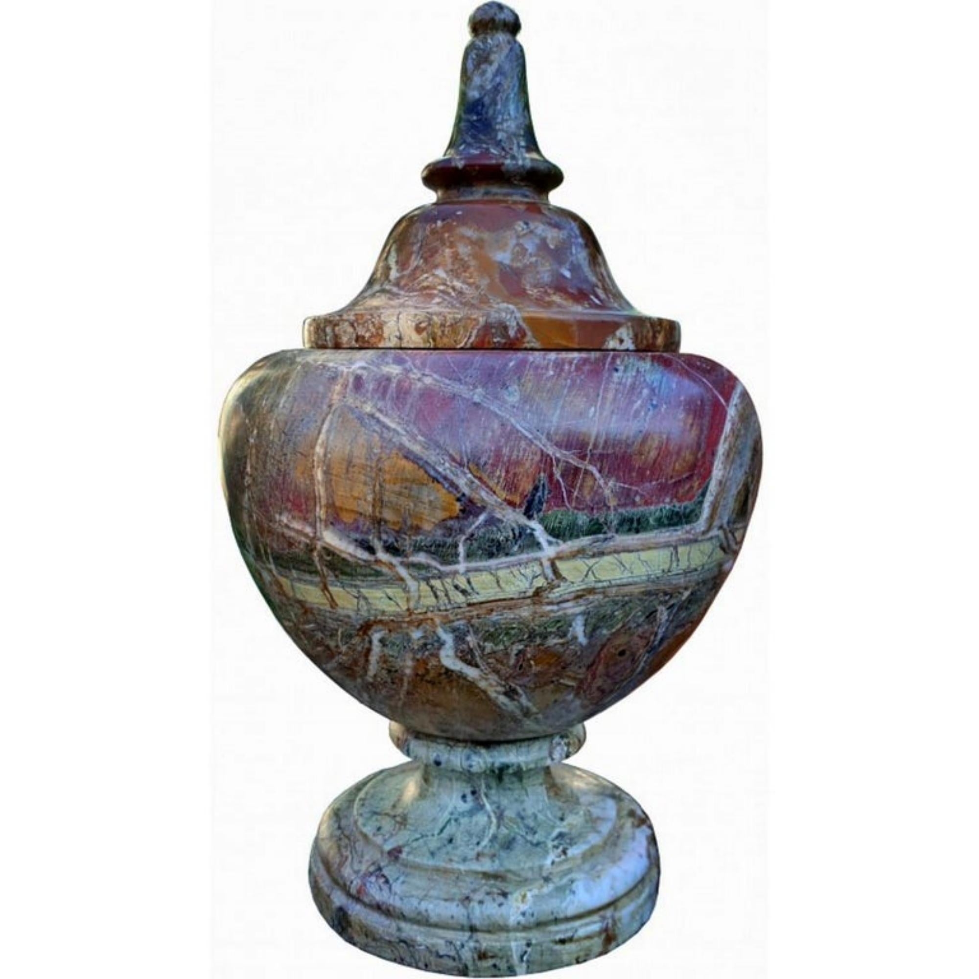 Baroque Amazing Pair of Turned Vases in Italian Diaspro Rosso Marble, Early 20th Century For Sale
