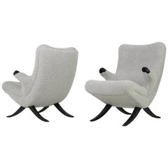 Amazing Pair of Unique 1950s Organic Lounge Chairs Boucle & Leather Midcentury