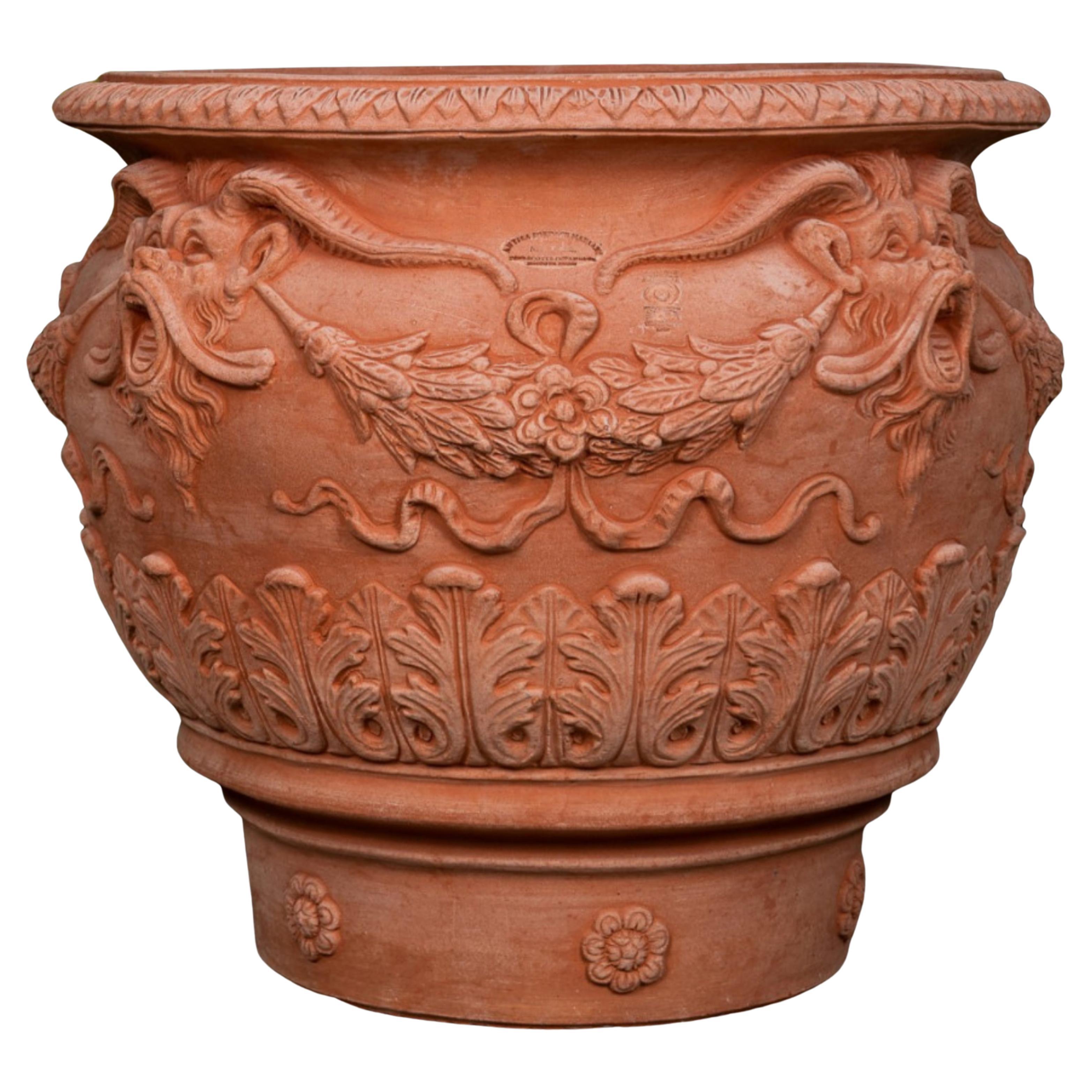 Modern Amazing Pair of Vases Decorated with Fauns Terracotta Impruneta end 20th century For Sale