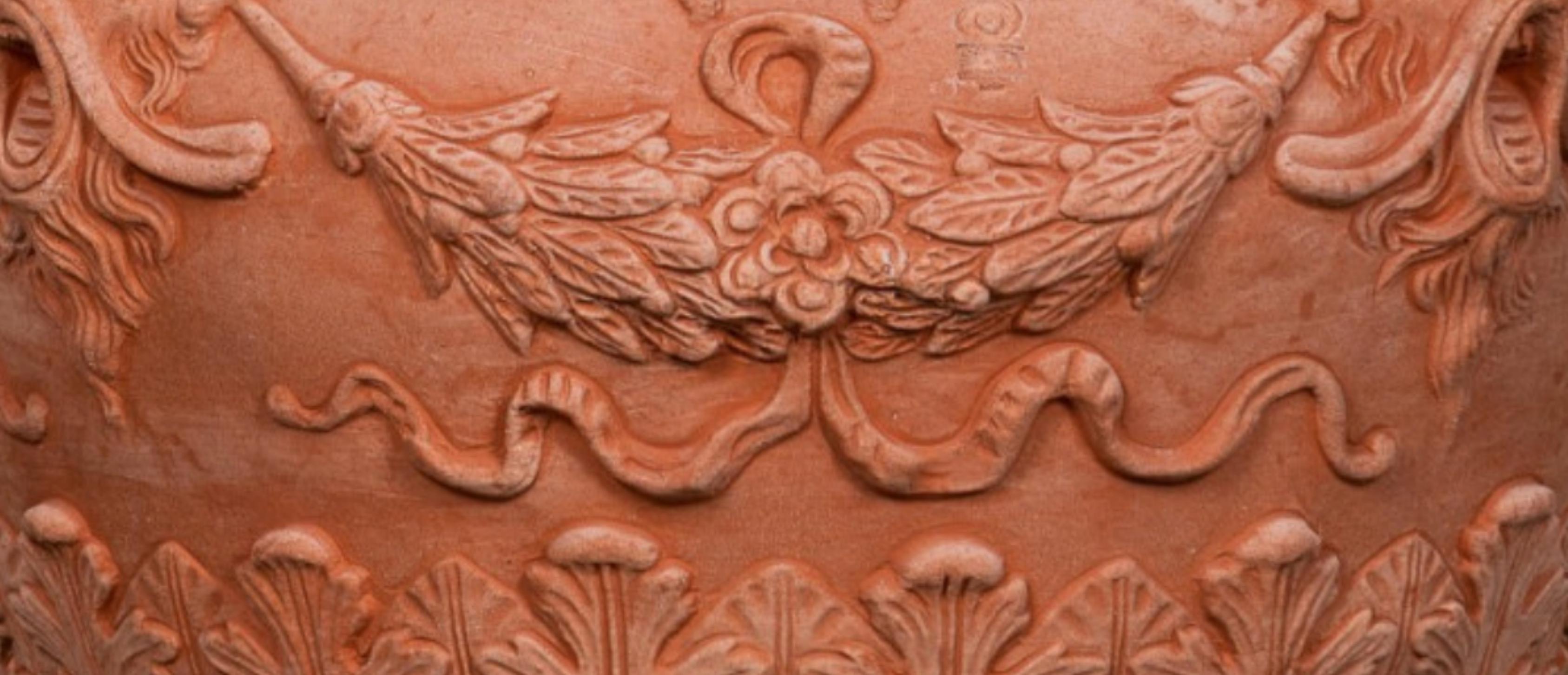 Italian Amazing Pair of Vases Decorated with Fauns Terracotta Impruneta end 20th century For Sale