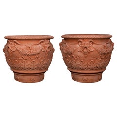 Amazing Pair of Vases Decorated with Fauns Terracotta Impruneta end 20th century