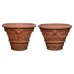 Amazing Pair of Vases Decorated with Fauns Terracotta Impruneta end 20th century