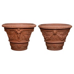 Incredibile coppia di vasi decorati con fauni in terracotta Impruneta fine XX secolo