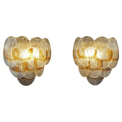 Amazing Pair of Vintage Italian Murano wall lights - trasparent and amber glass
