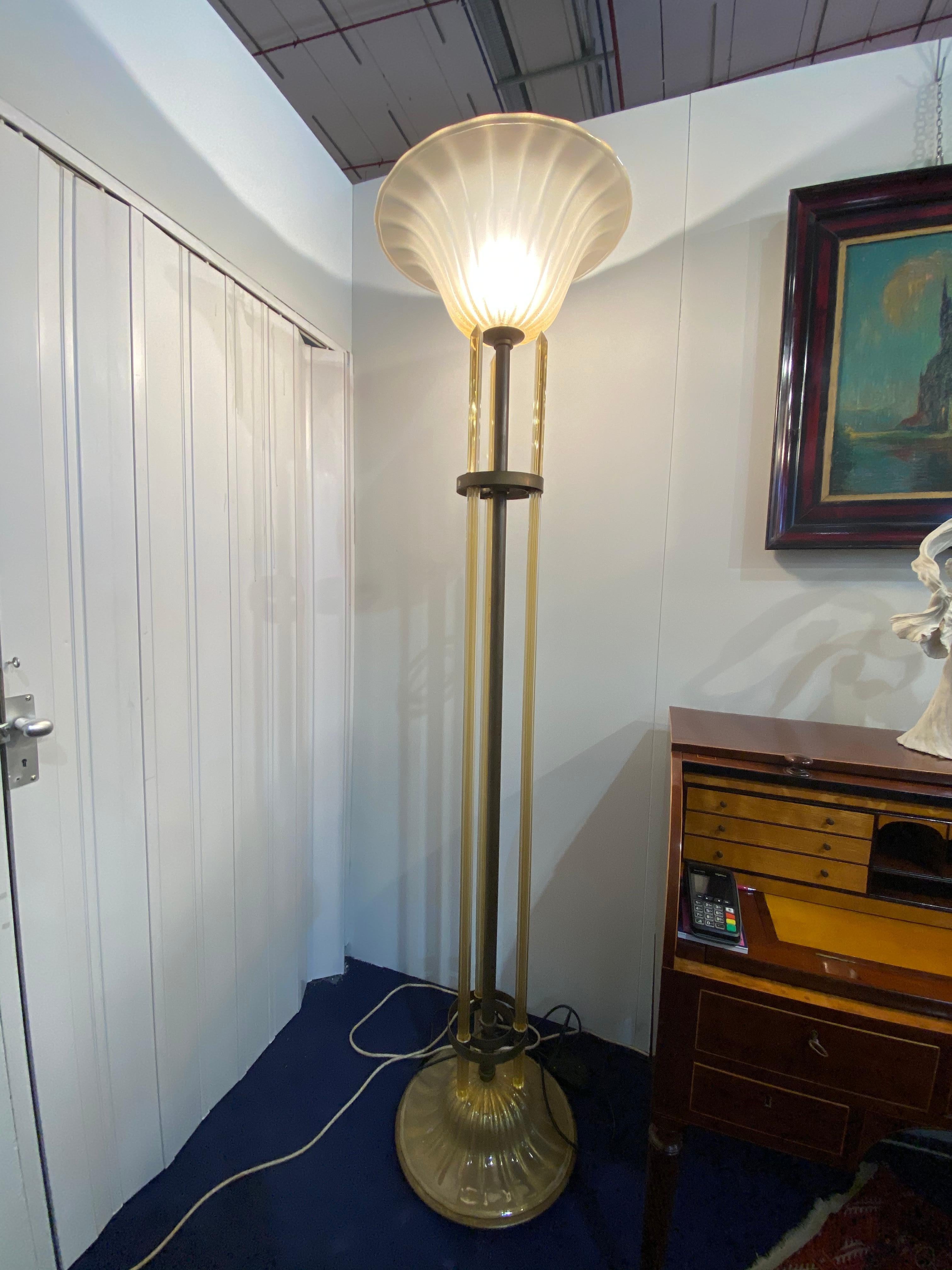 Pair of authentic Murano floor lamps. Gold inclusions.
