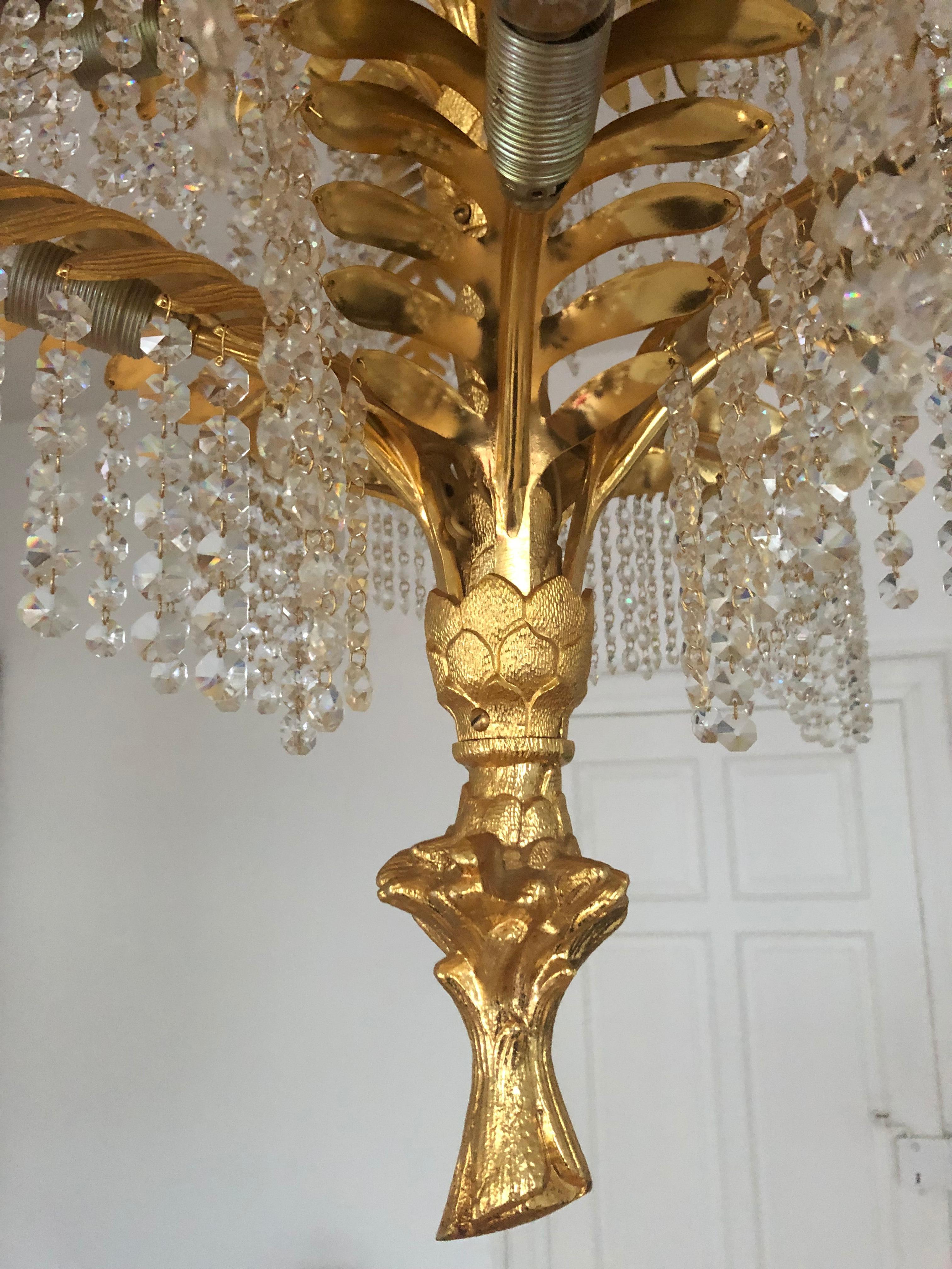 Amazing Palm Tree Chandelier, Gilt Bronze and Crystal, circa 1970s 1