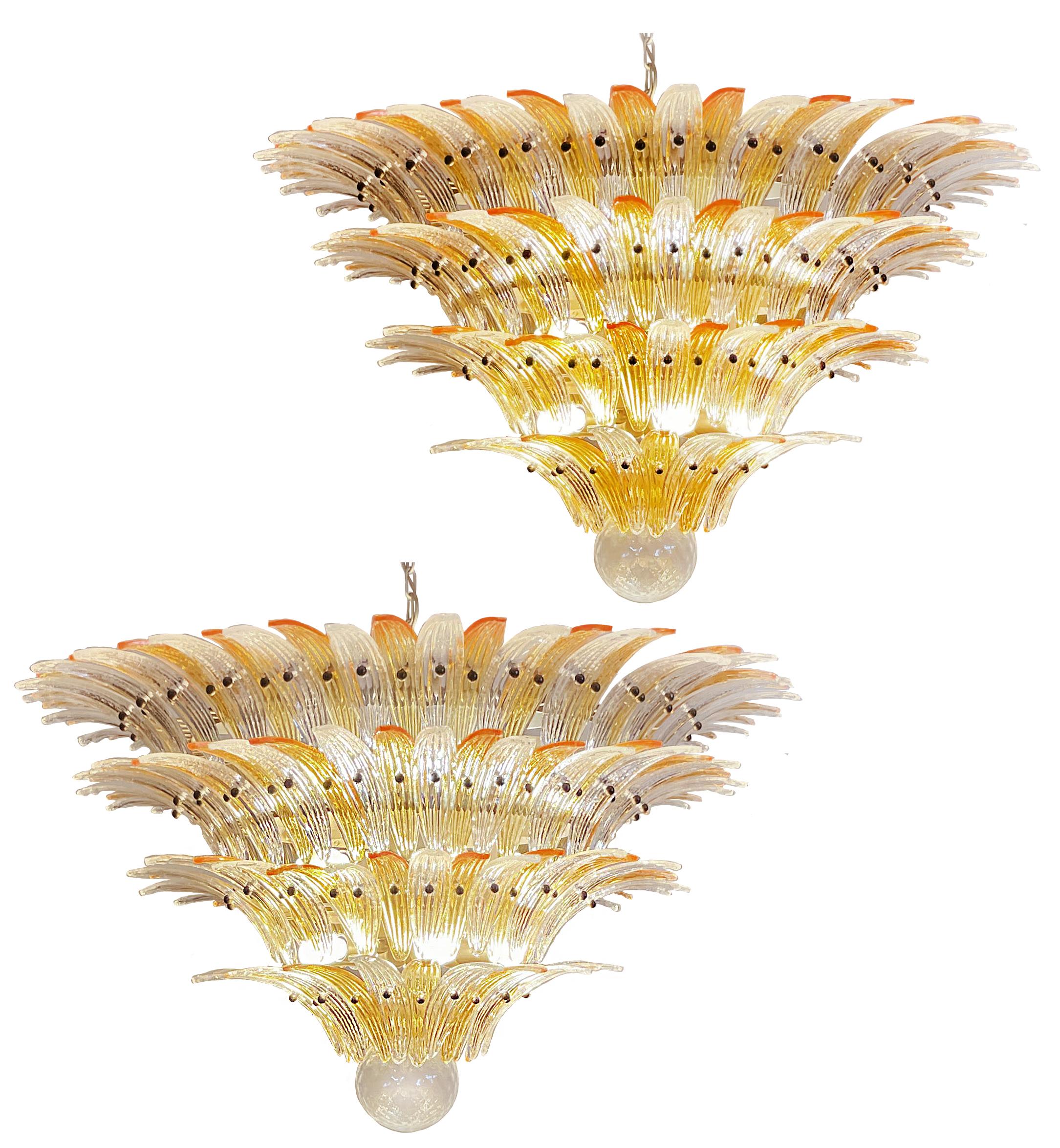 Amazing Palmette Ceiling Light - Four Levels, 163 Amber and Trasparent Glasses For Sale 11