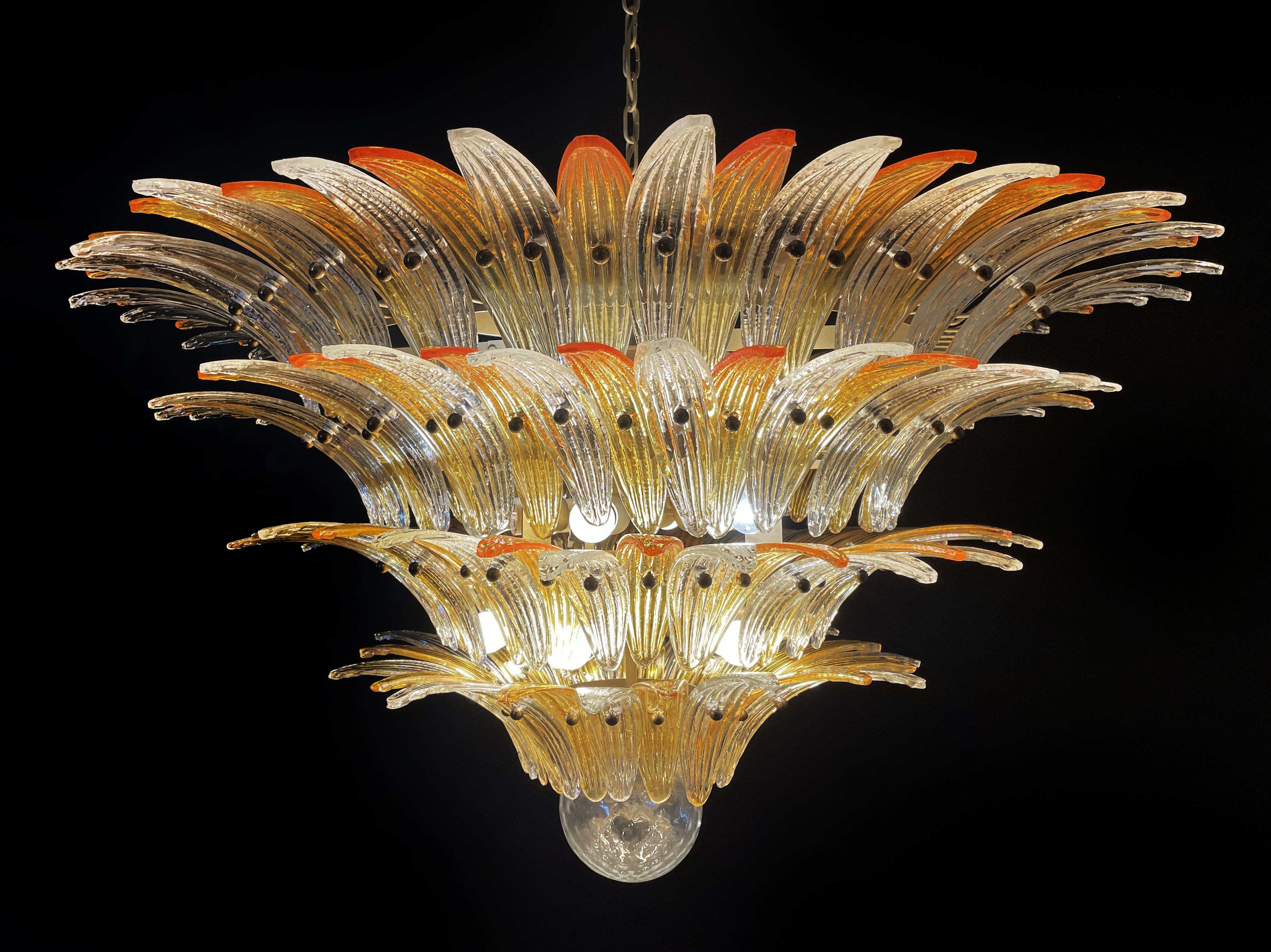 Amazing Palmette Ceiling Light - Four Levels, 163 Amber and Trasparent Glasses In Good Condition For Sale In Budapest, HU