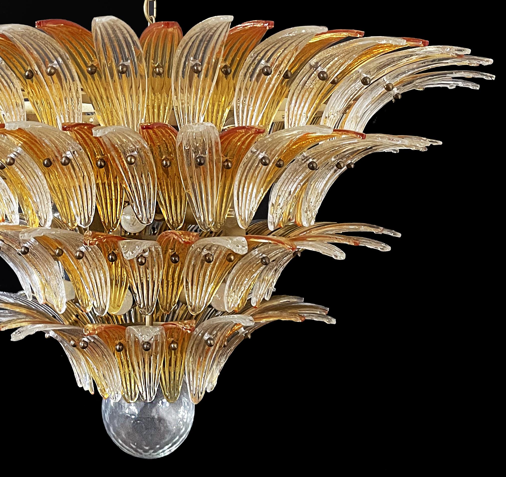 Art Glass Amazing Palmette Ceiling Light - Four Levels, 163 Amber and Trasparent Glasses For Sale