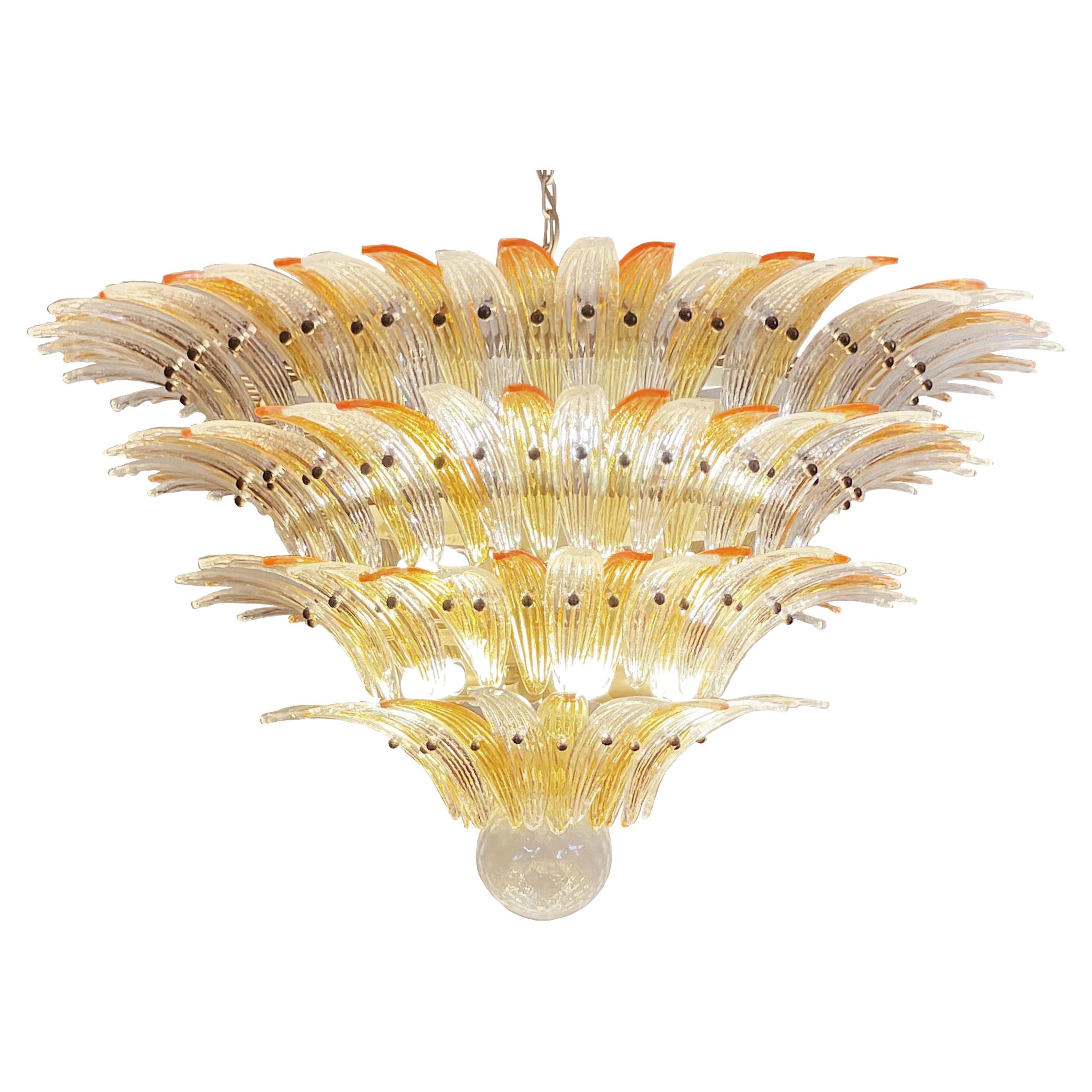 Amazing Palmette Ceiling Light - Four Levels, 163 Amber and Trasparent Glasses For Sale