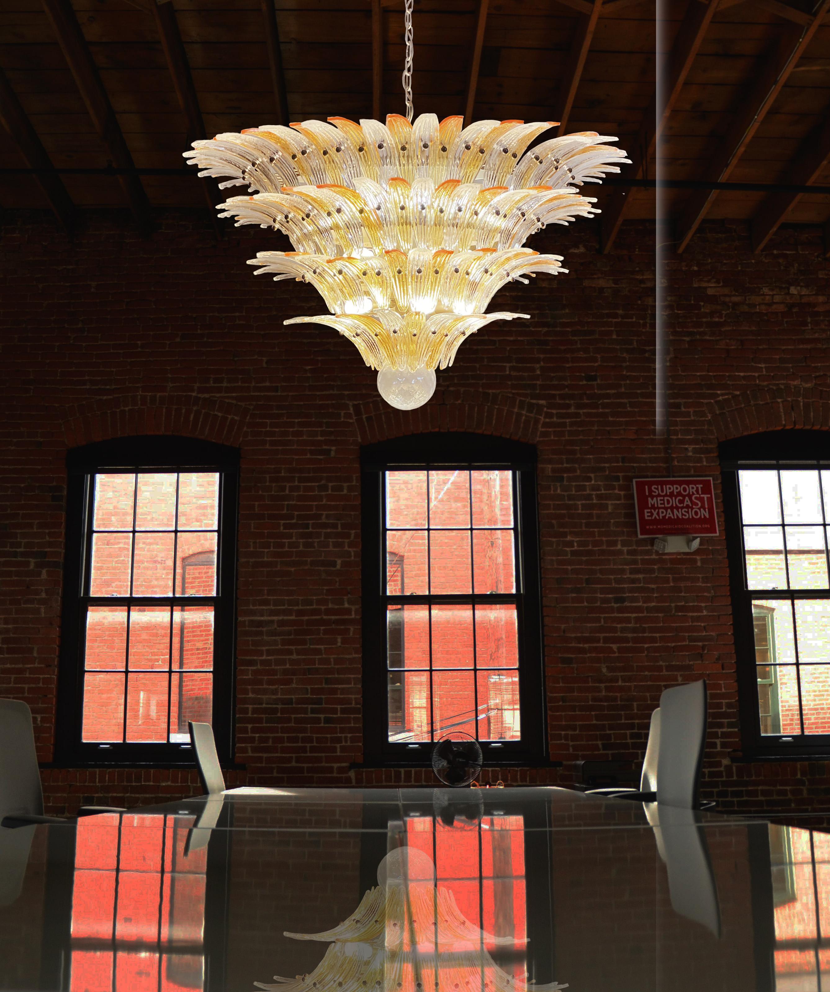 Amazing Palmette Ceiling Lights - Four Levels, 163 Amber and Transparent Glasses For Sale 4