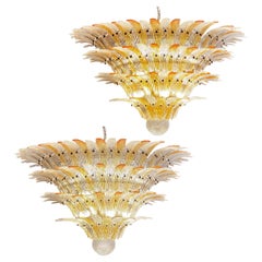 Vintage Amazing Palmette Ceiling Lights - Four Levels, 163 Amber and Transparent Glasses