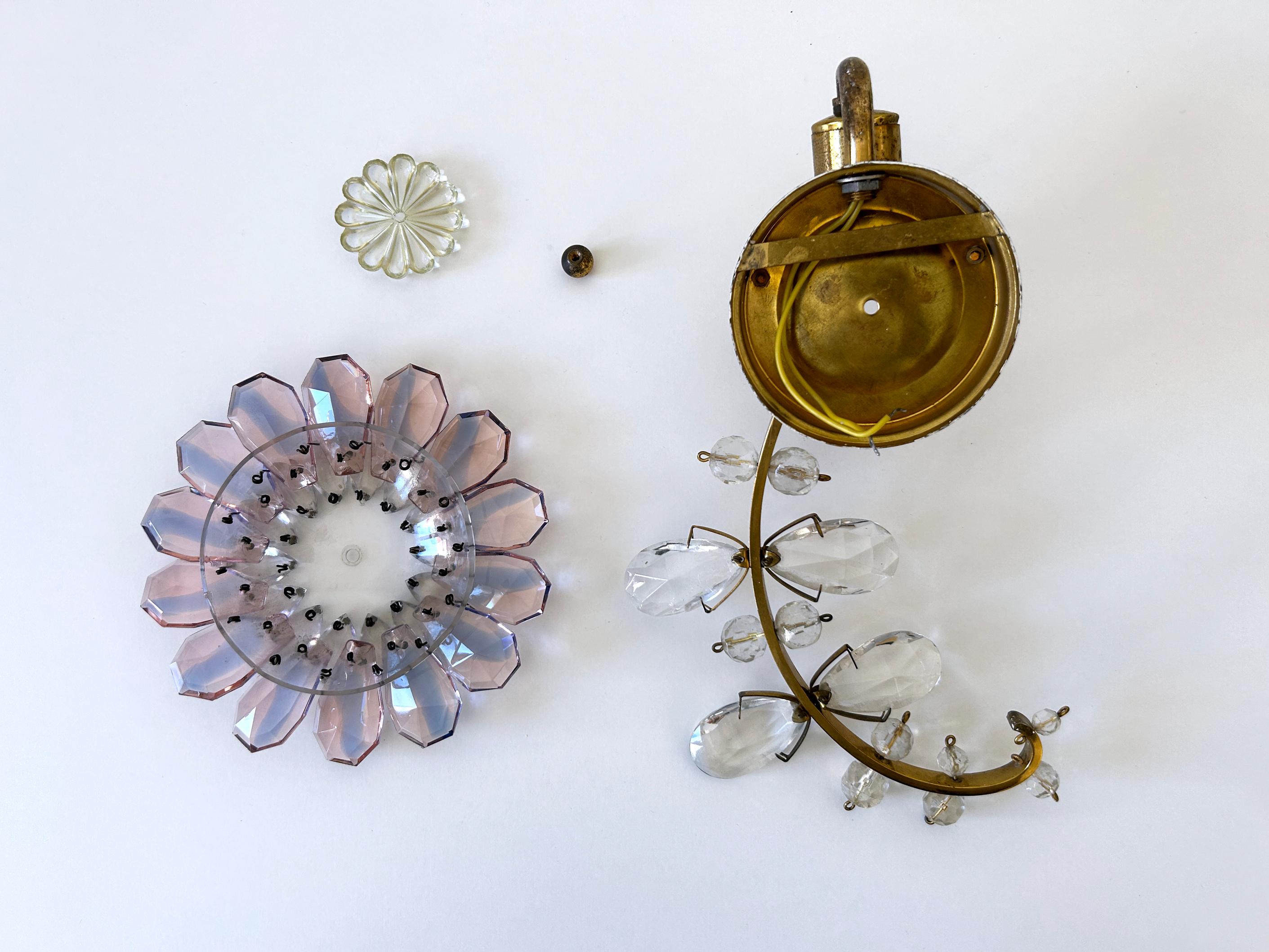 Erstaunlich Palwa schillernde Kristallglas & Messing Blume Wandleuchte oder Wandlampe 1960er im Angebot 12