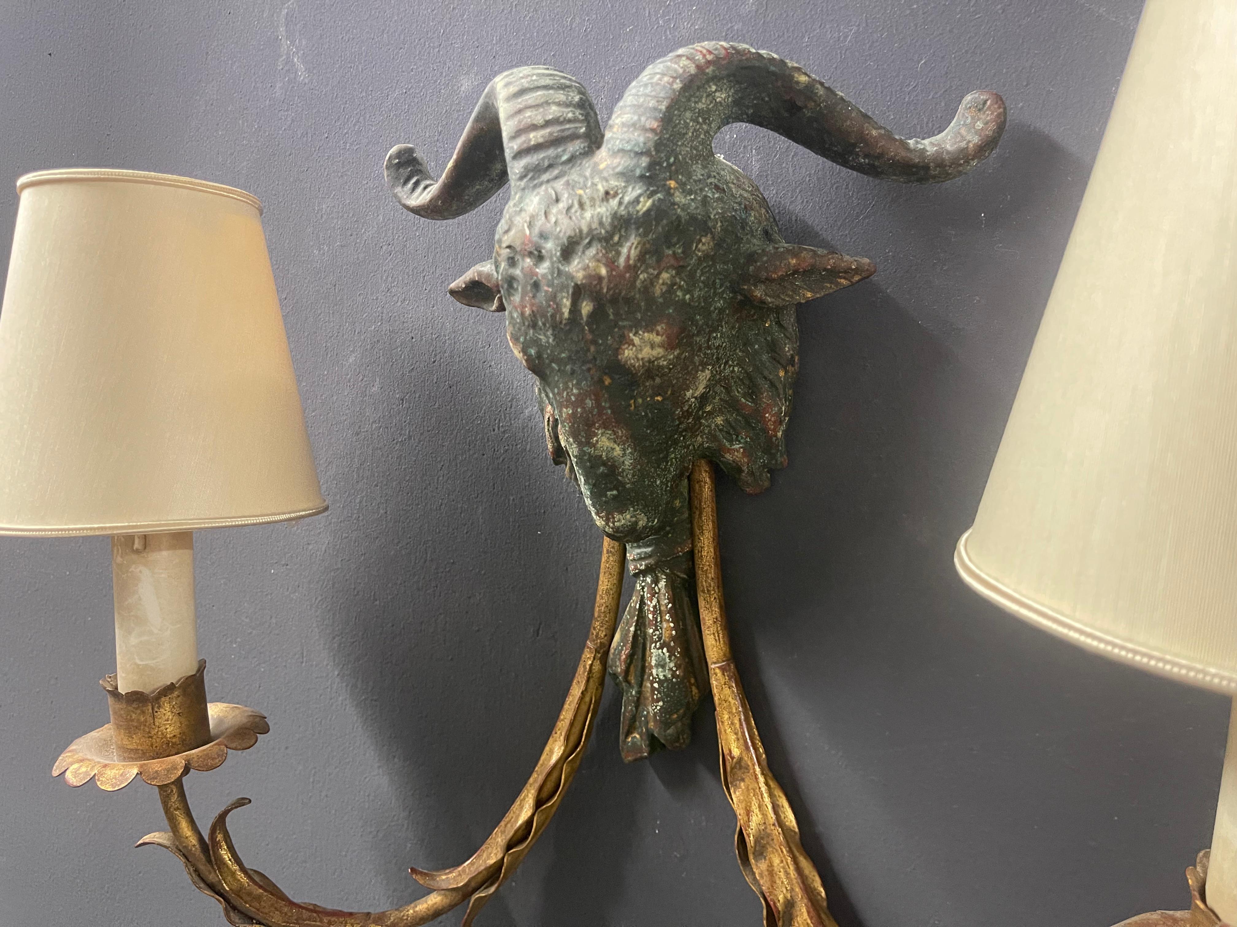Amazing Patinated Palladio Aries Wall Lamp For Sale 3