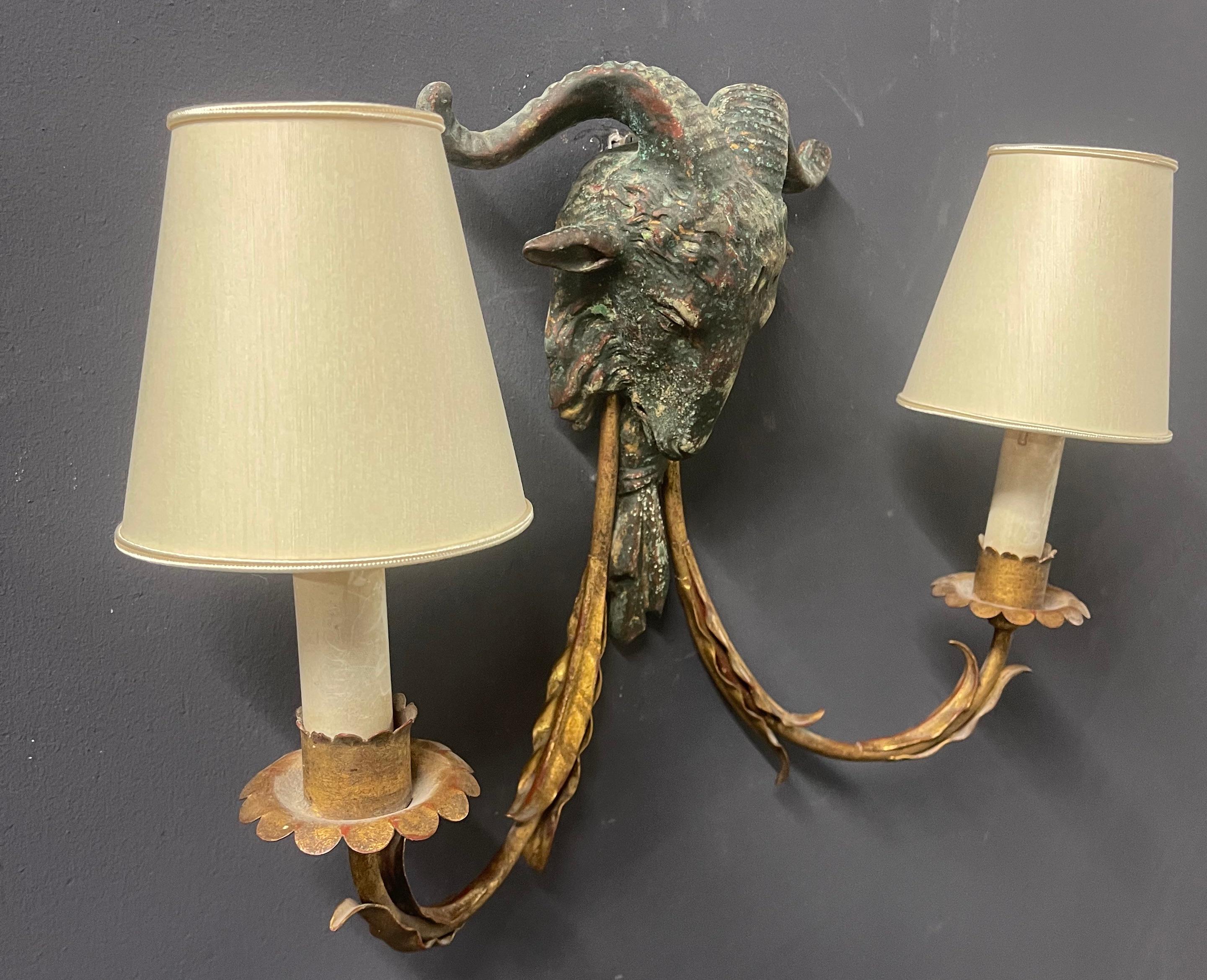Modern Amazing Patinated Palladio Aries Wall Lamp For Sale