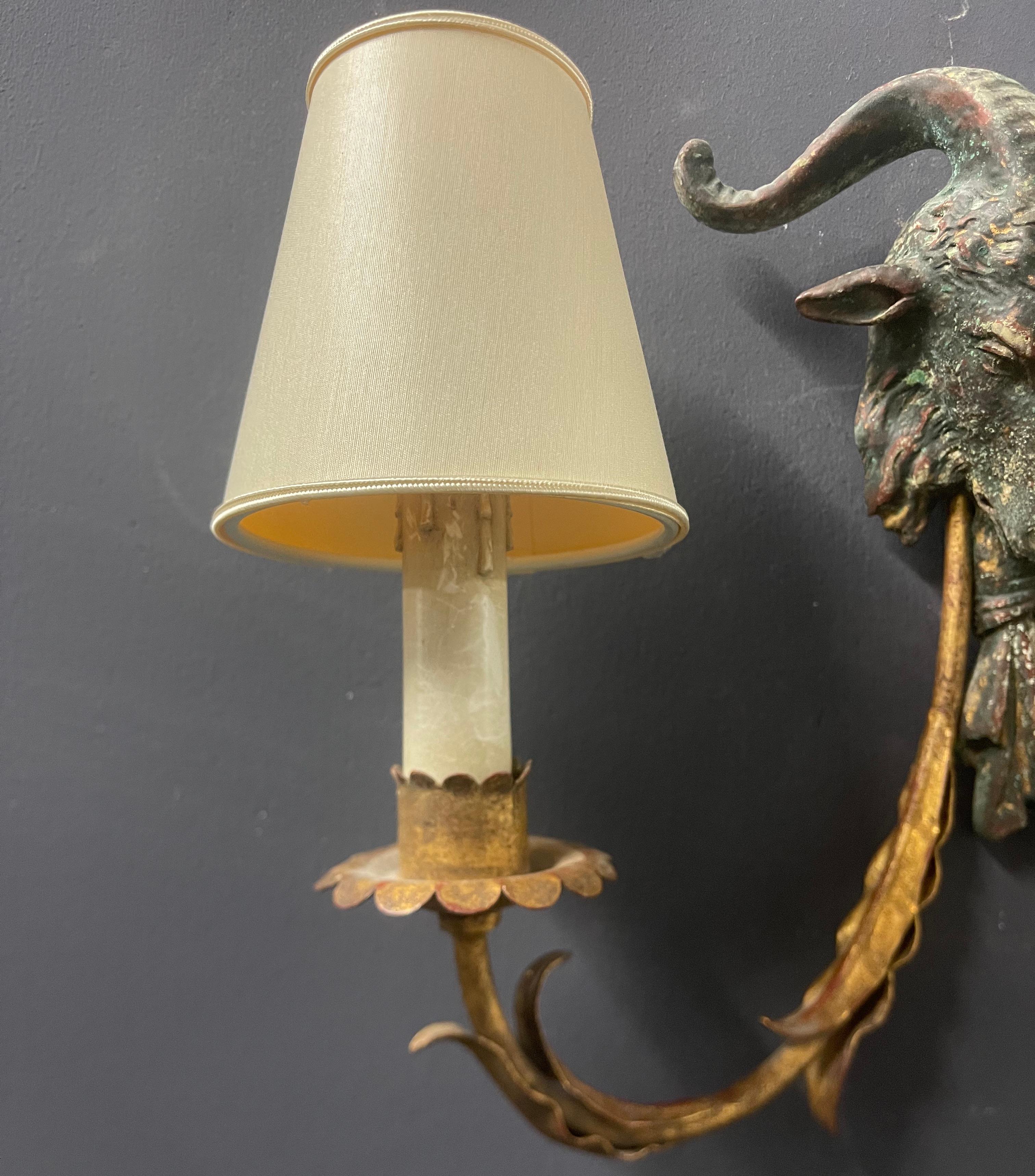 Metal Amazing Patinated Palladio Aries Wall Lamp For Sale