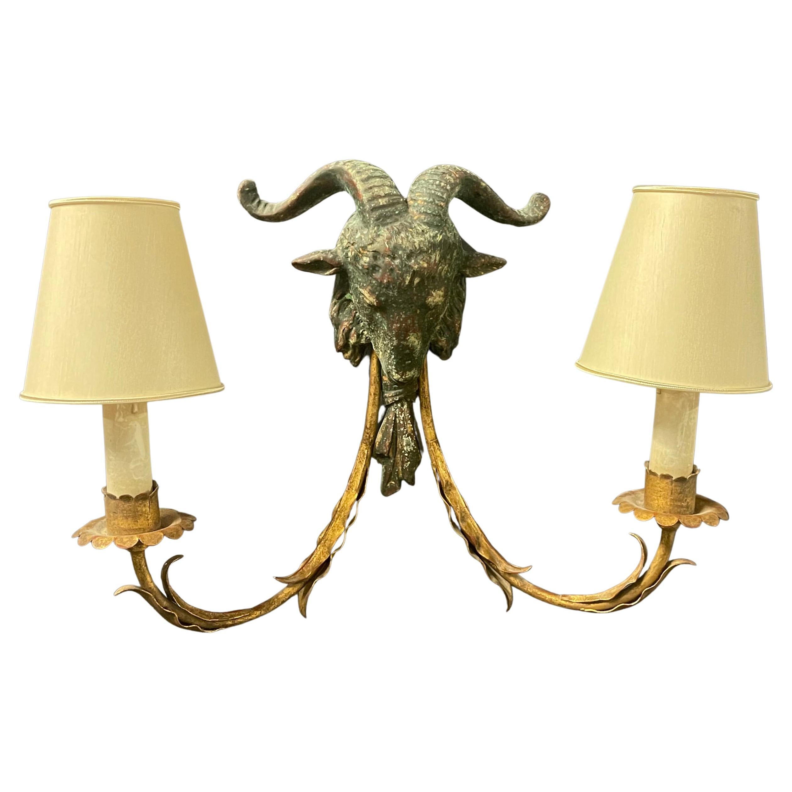 Amazing Patinated Palladio Aries Wall Lamp For Sale