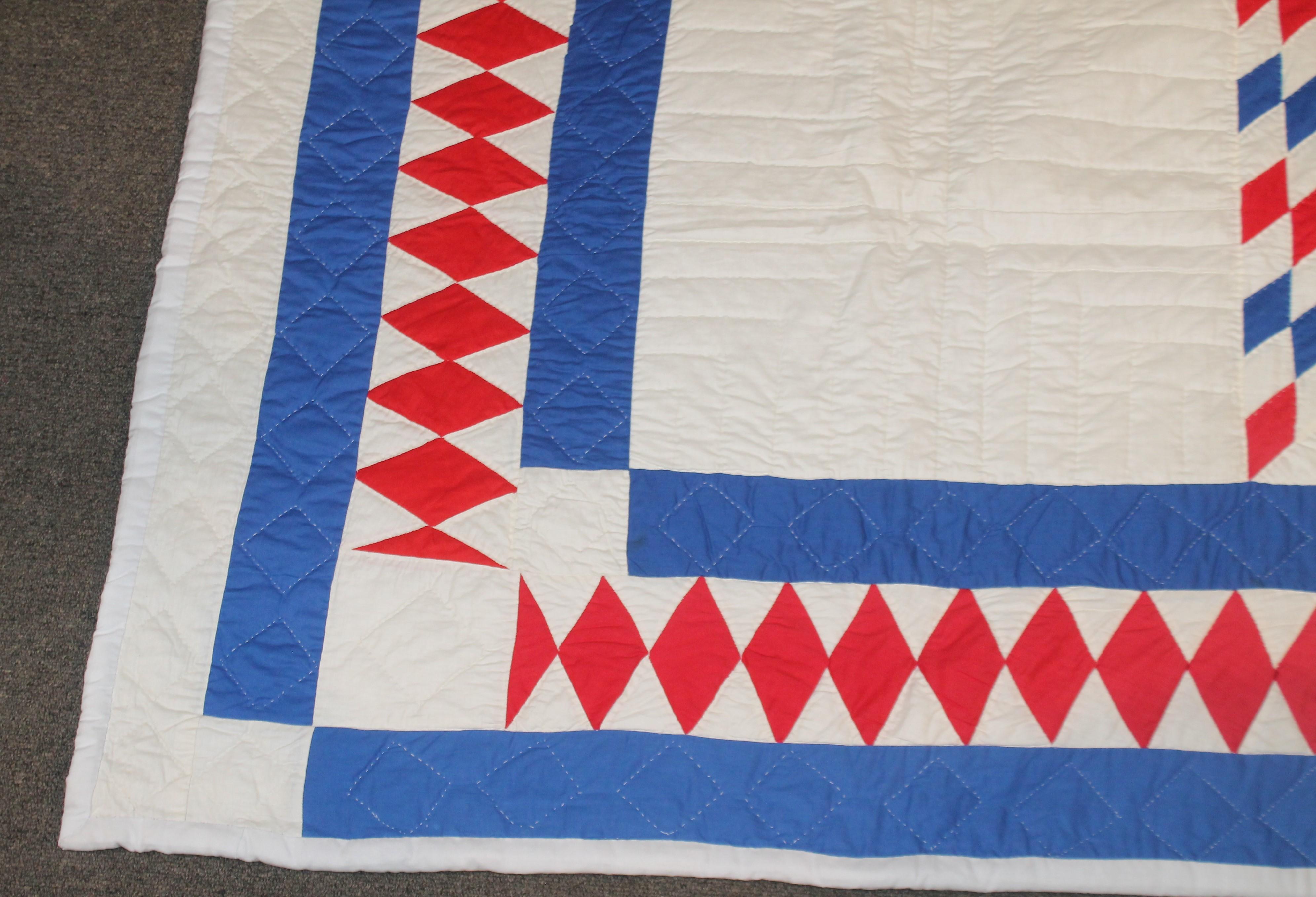 American Amazing Patriotic Star Quilt with Diamond Border