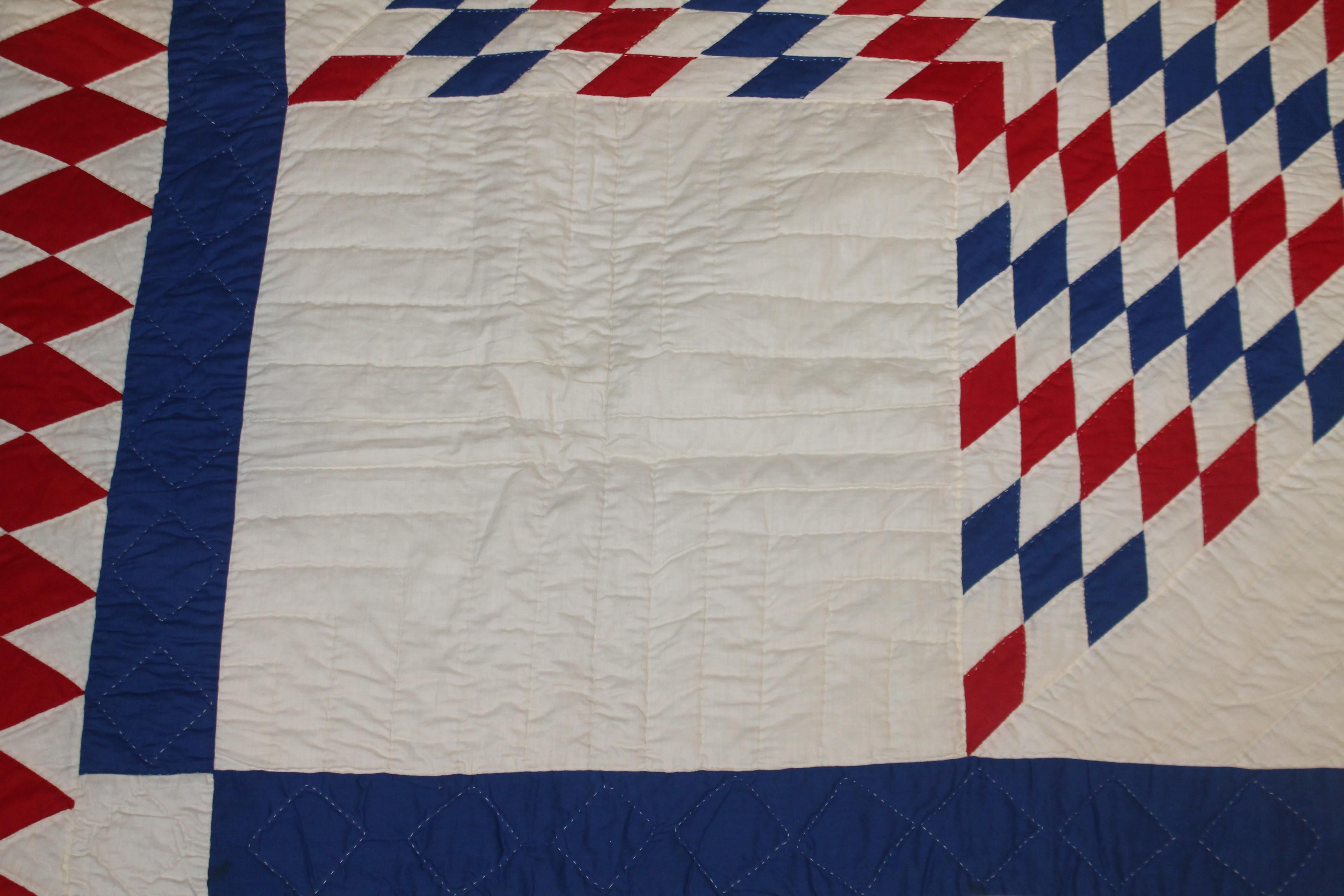 Hand-Crafted Amazing Patriotic Star Quilt with Diamond Border