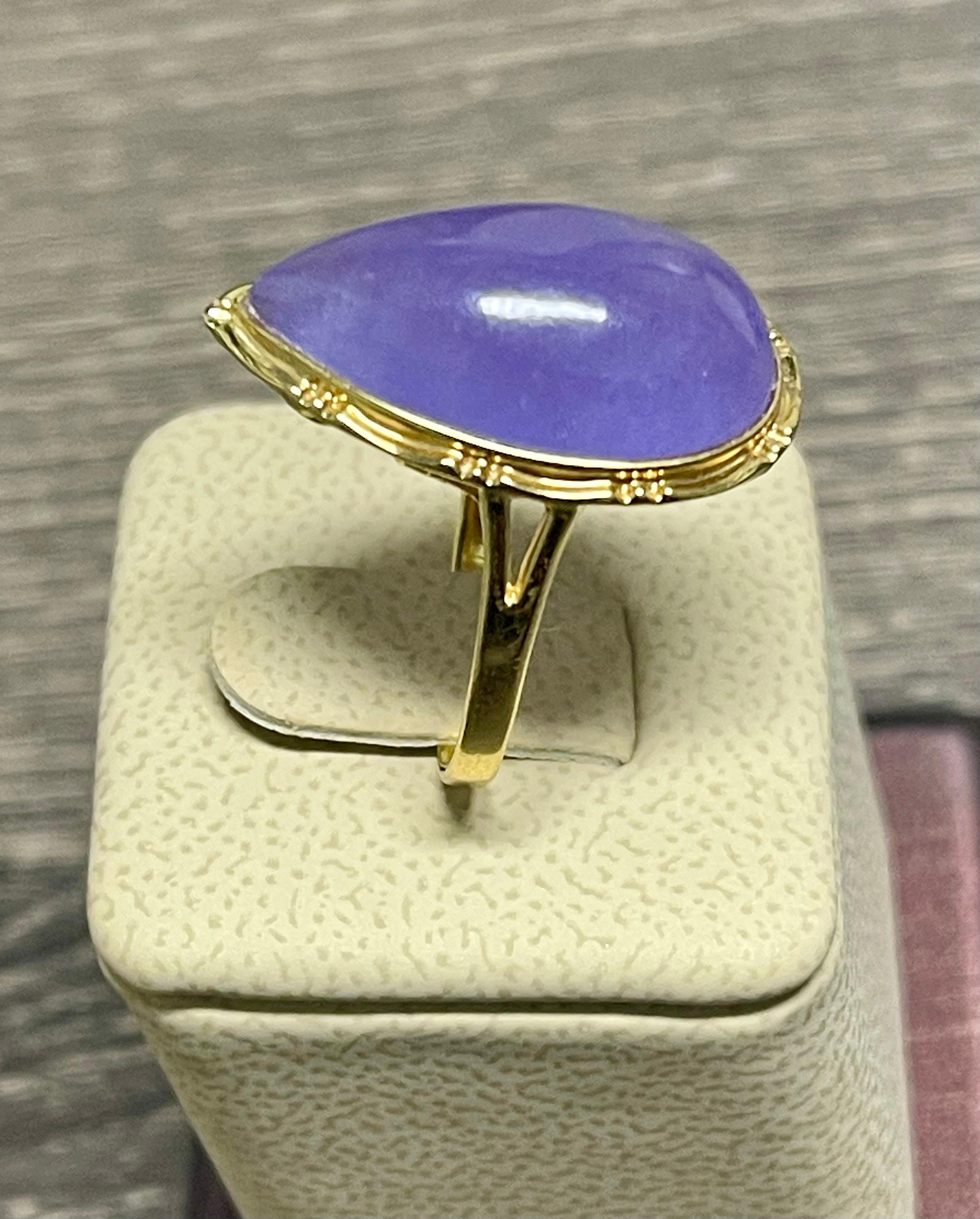 Retro Amazing Pear Shaped Cabochon Amethyst Ring In 14k For Sale