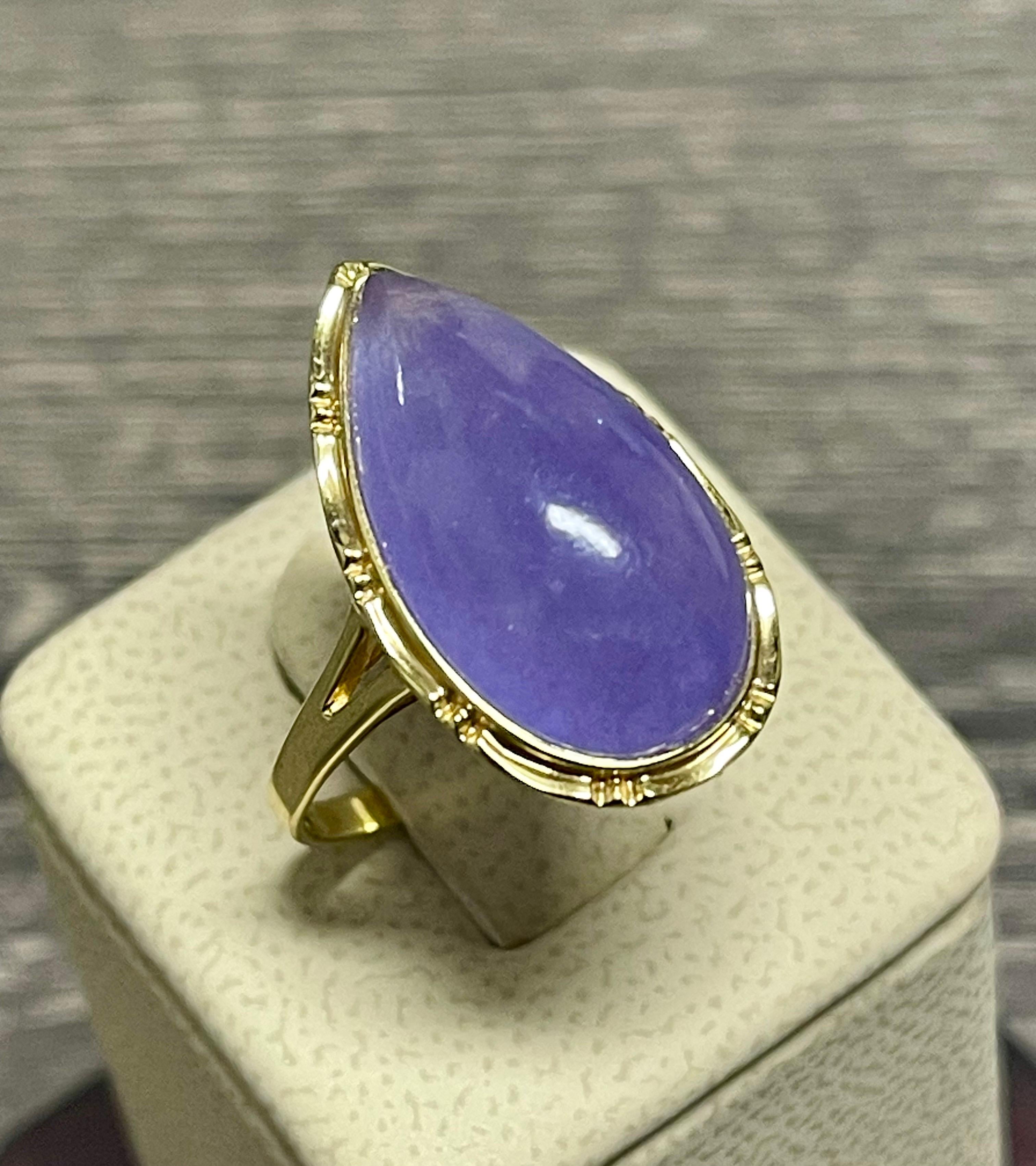 Amazing Pear Shaped Cabochon Amethyst Ring In 14k For Sale 1