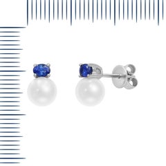 Amazing Pearl Blue Sapphire Diamond White Gold Earrings