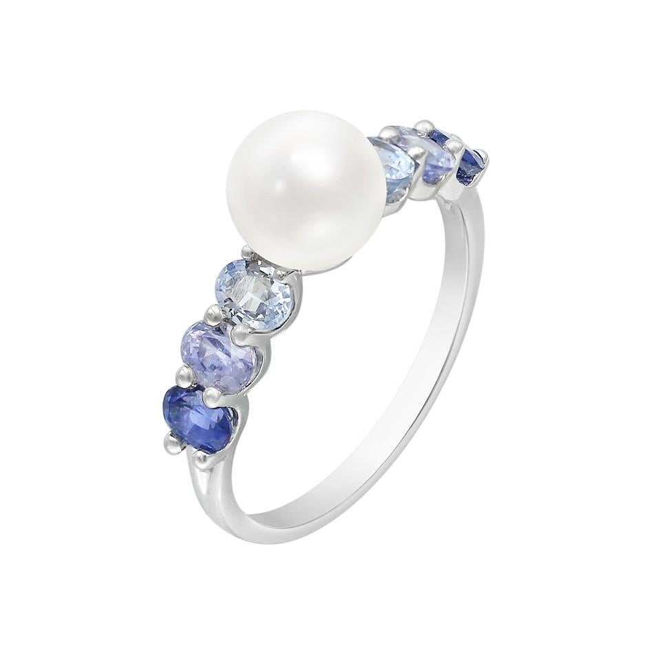 Modern Amazing Pearl Blue Sapphire Diamond White Gold Earrings For Sale