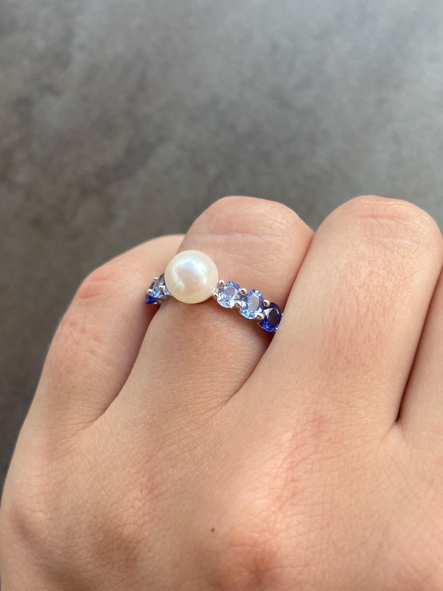 pearl and blue sapphire ring