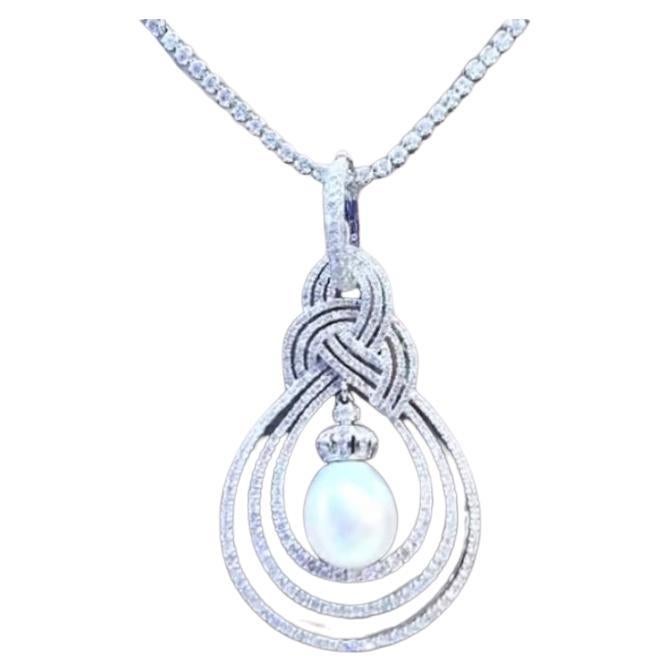 GIT Certified South Sea Pearl  5.60 Ct Diamonds 18K Gold Pendant  For Sale