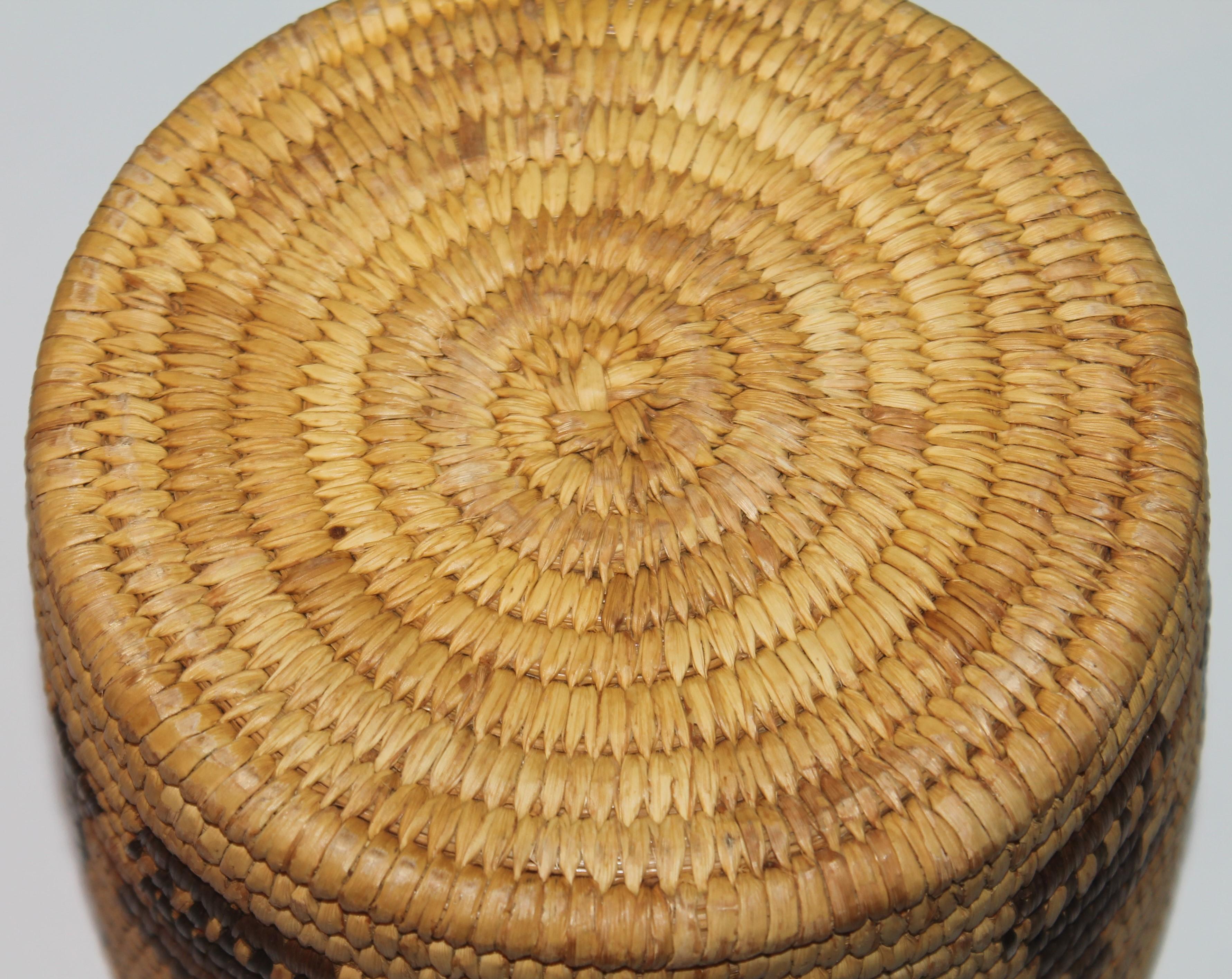 Amazing Pictorial Pima Indian Basket W/ Lid In Good Condition For Sale In Los Angeles, CA