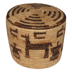 Amazing Pictorial Pima Indian Basket W/ Lid