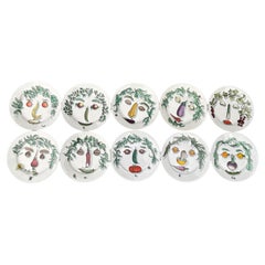 AMAZING Piero Fornasetti Set of 10 Vegetable with faces Plates Signed 