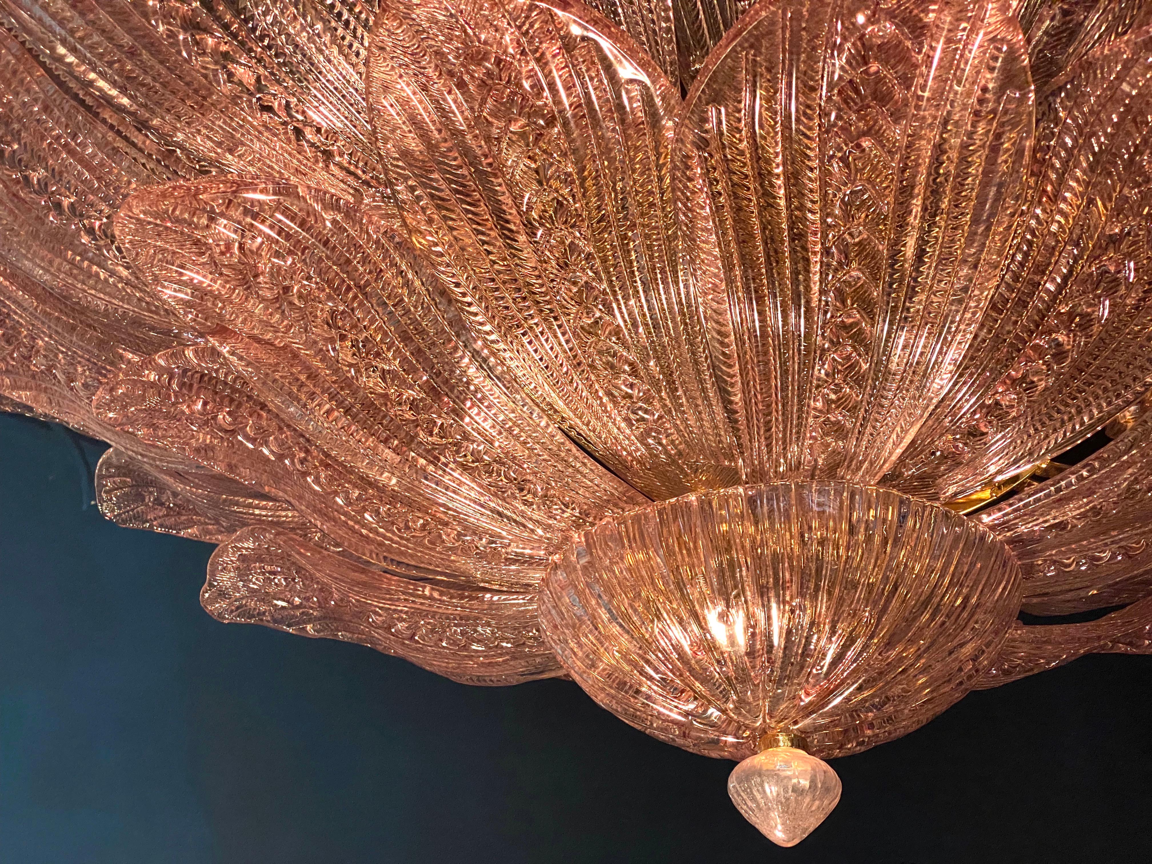 Amazing Pink Amethyst Murano Glass Leave Ceiling Light or Chandelier For Sale 4