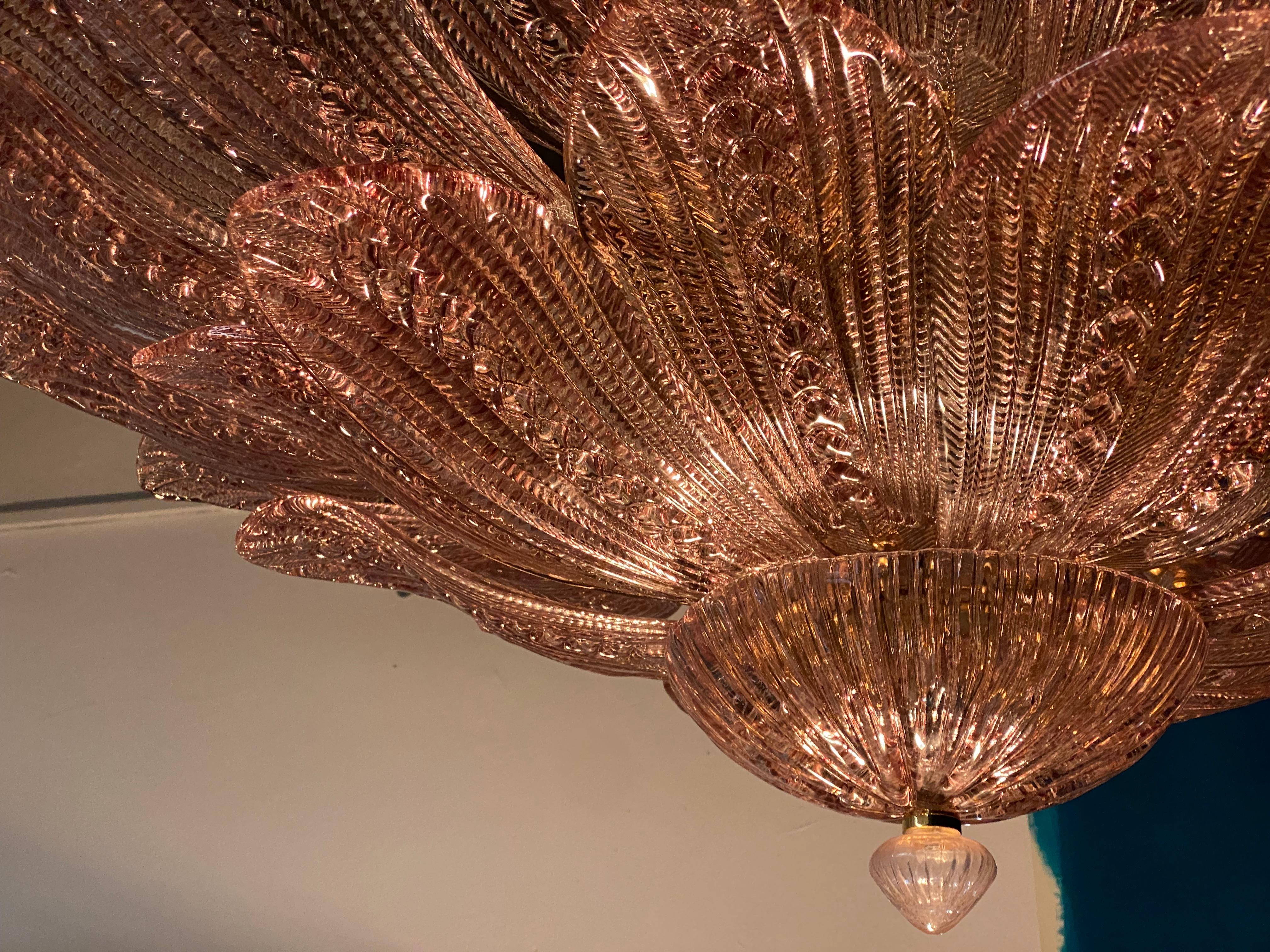 Amazing Pink Amethyst Murano Glass Leave Ceiling Light or Chandelier For Sale 5