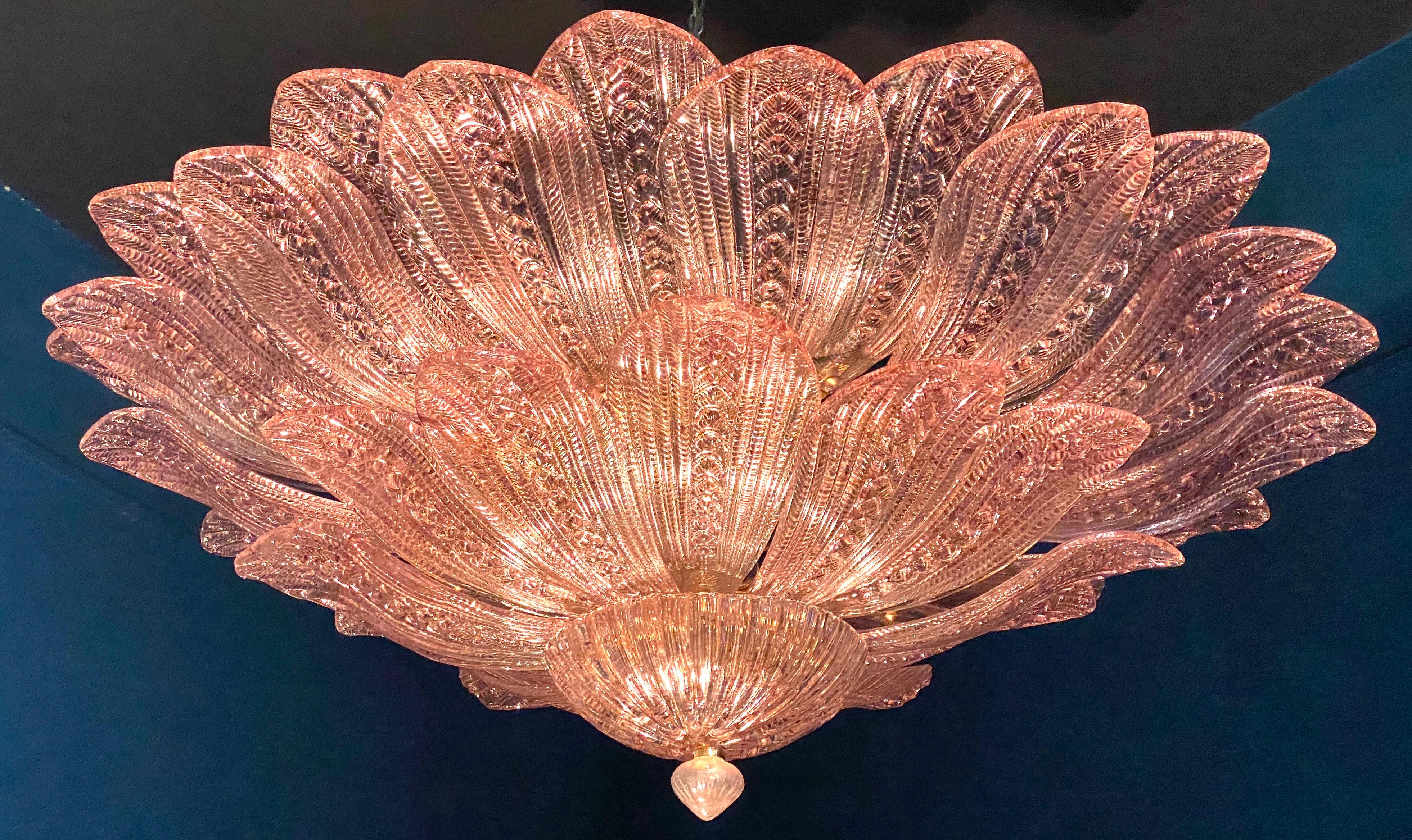 Amazing Pink Amethyst Murano Glass Leave Ceiling Light or Chandelier en vente 7