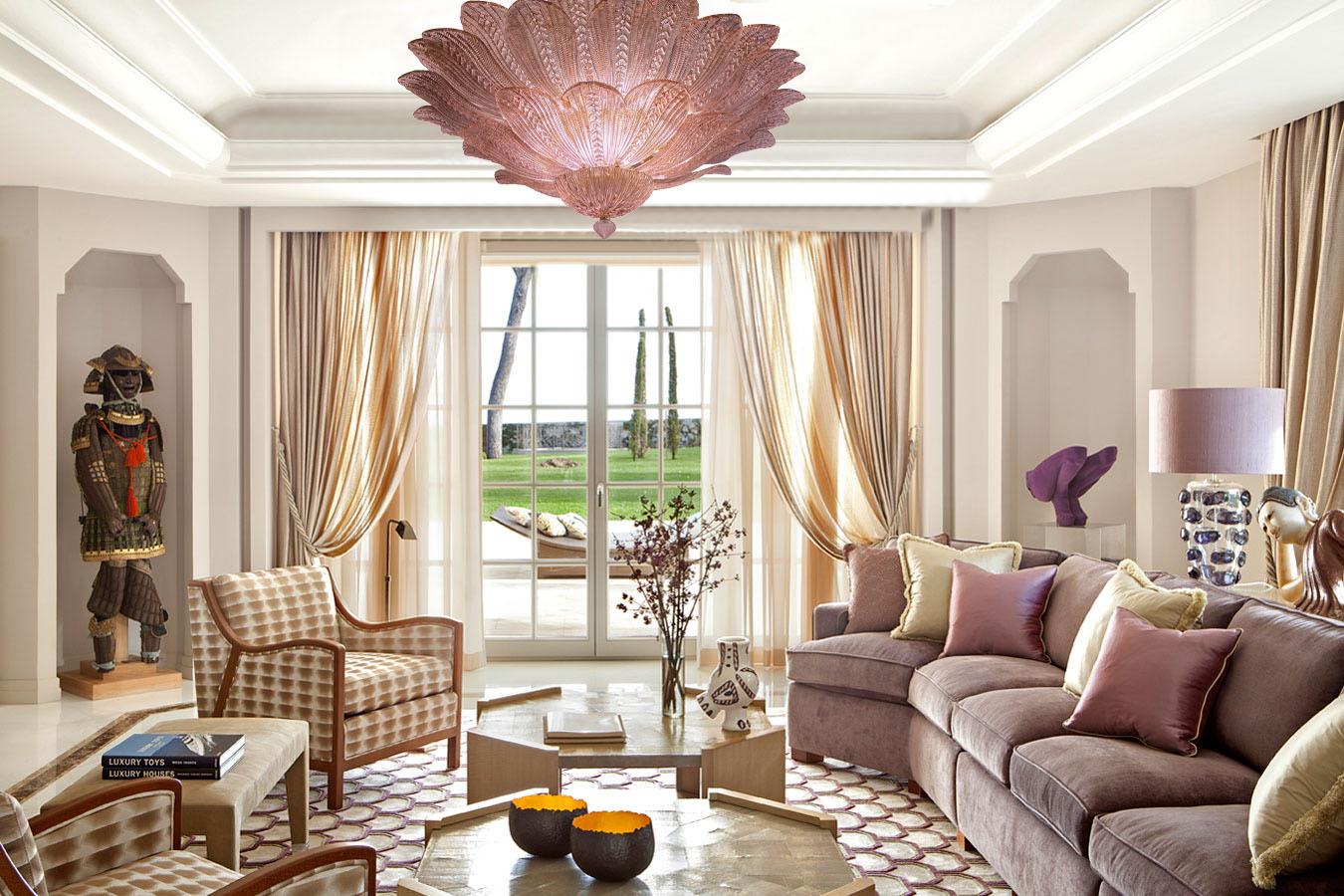 Italian Amazing Pink Amethyst Murano Glass Leave Ceiling Light or Chandelier For Sale