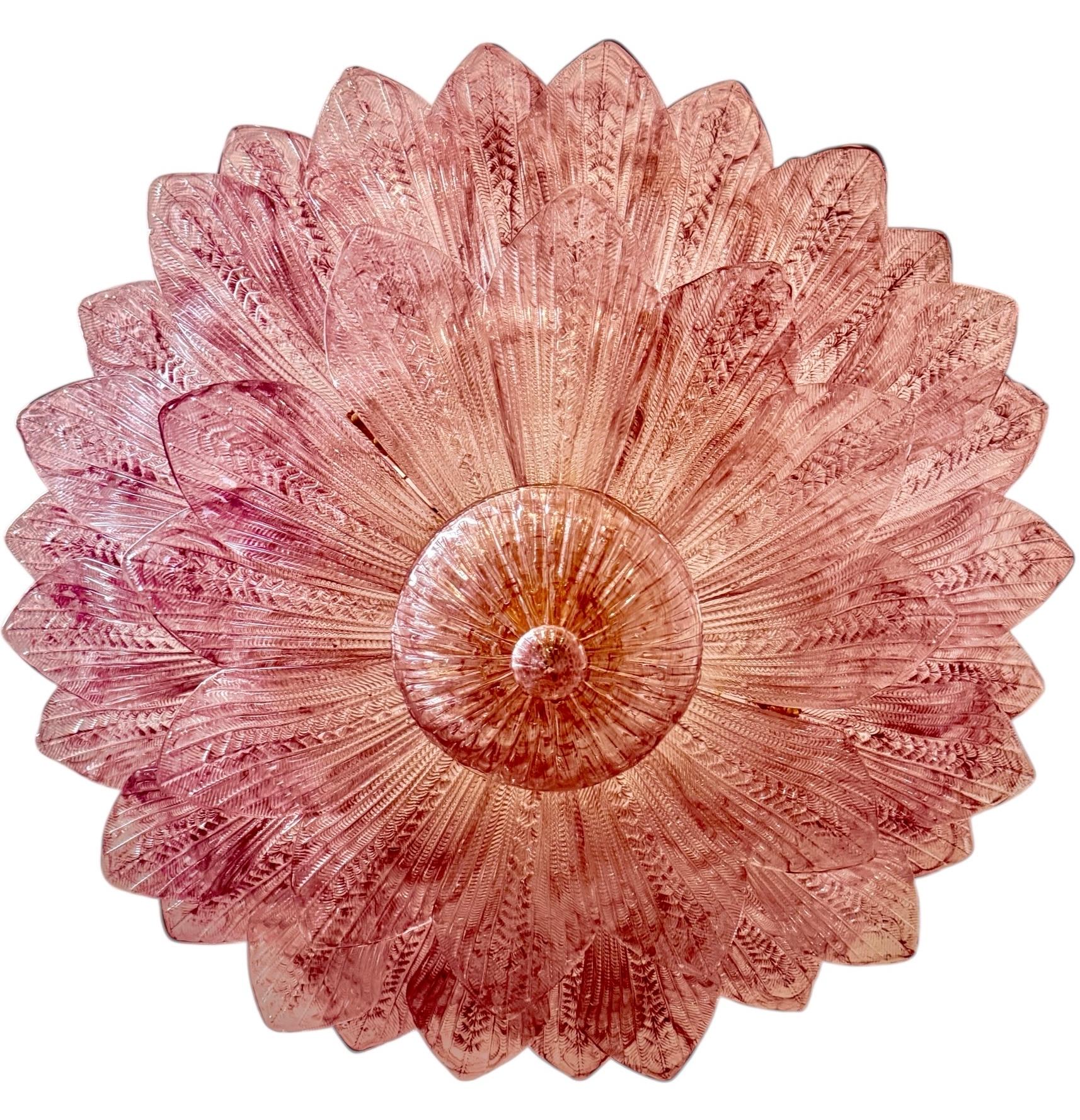 Amazing Pink Amethyst Murano Glass Leave Ceiling Light or Chandelier For Sale 1