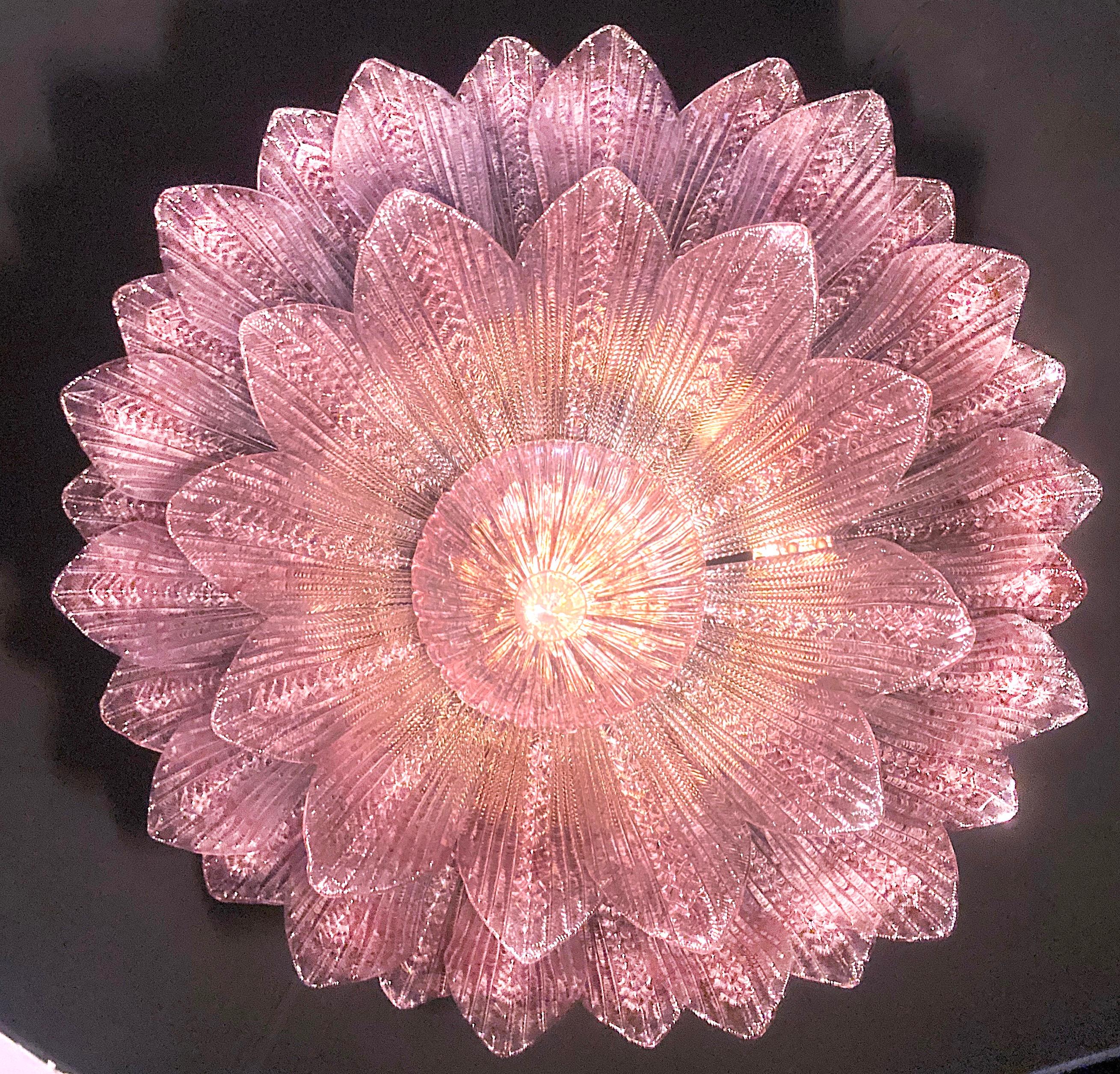 Amazing Pink Amethyst Murano Glass Leave Ceiling Light or Chandelier For Sale 2