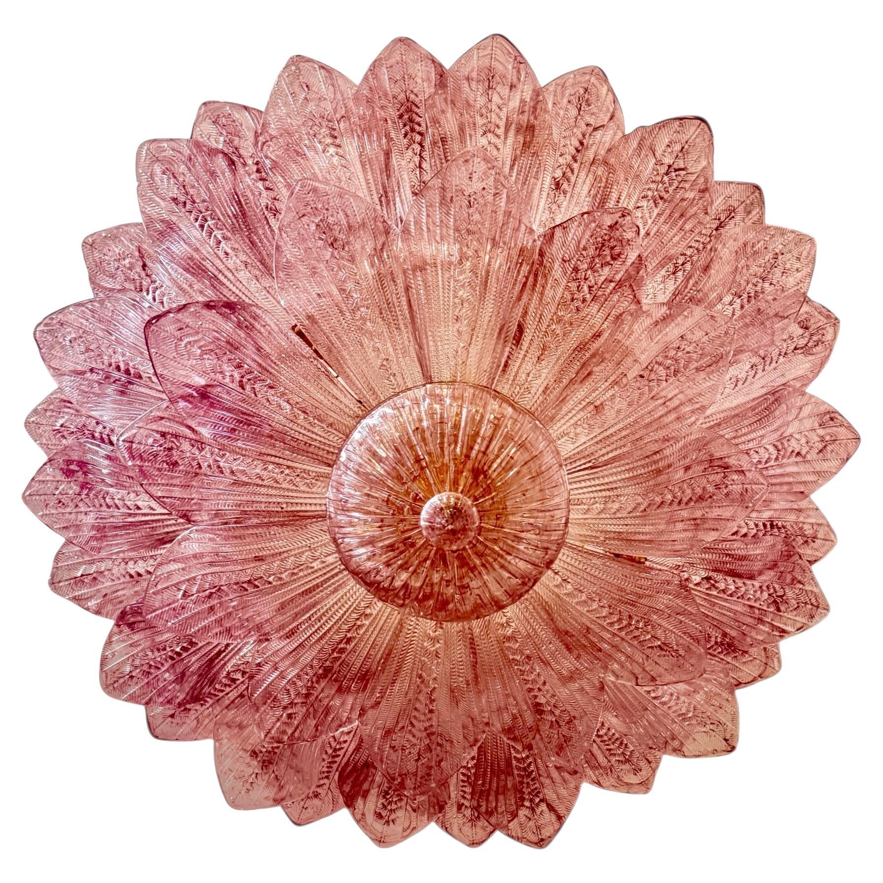 Amazing Pink Amethyst Murano Glass Leave Ceiling Light or Chandelier en vente