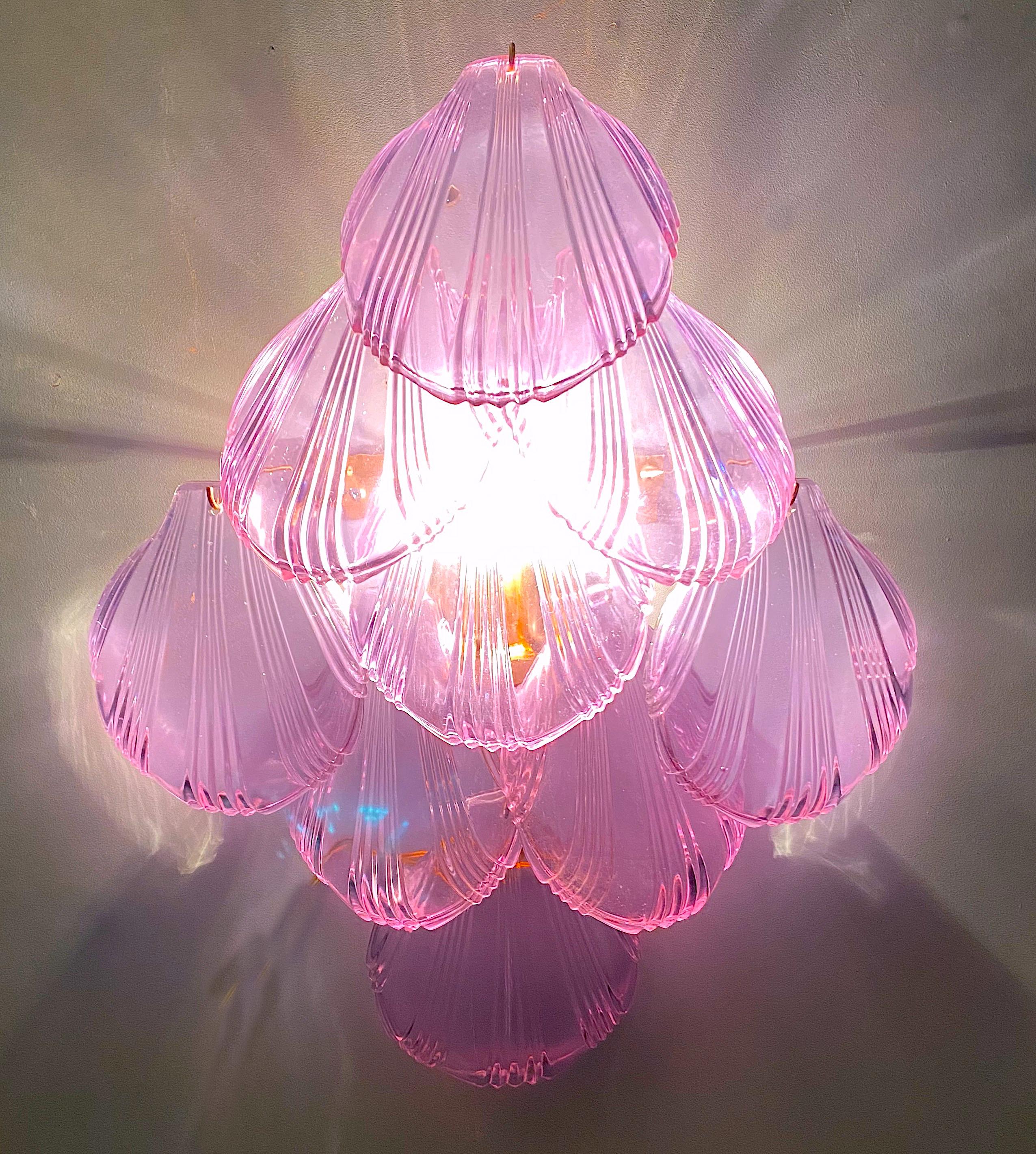 Italian Amazing Pink Amethyst Shell Murano Glass Sconces or Wall Lights, 1980' For Sale