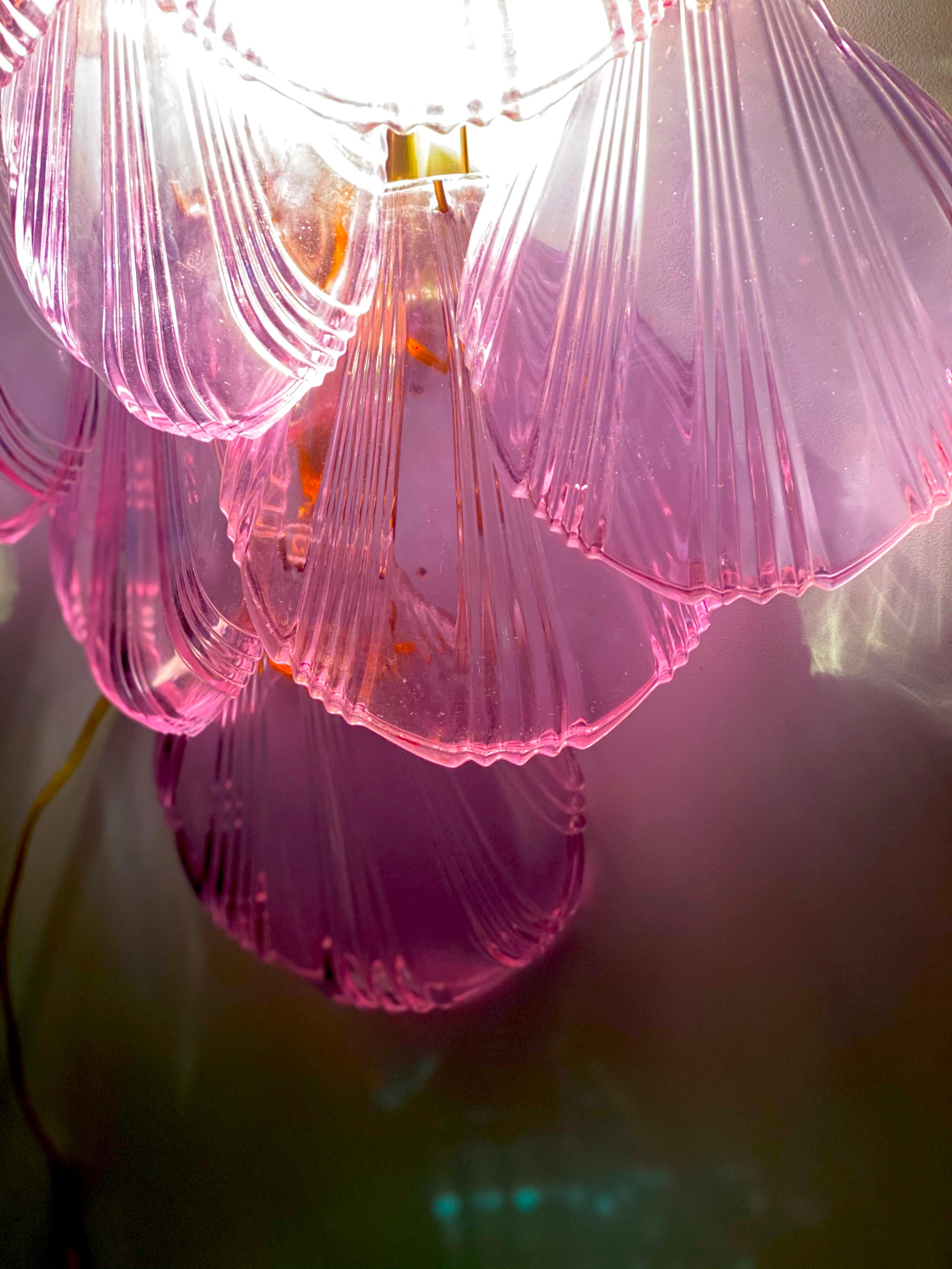 Amazing Pink Amethyst Shell Murano Glass Sconces or Wall Lights, 1980' In Excellent Condition For Sale In Rome, IT
