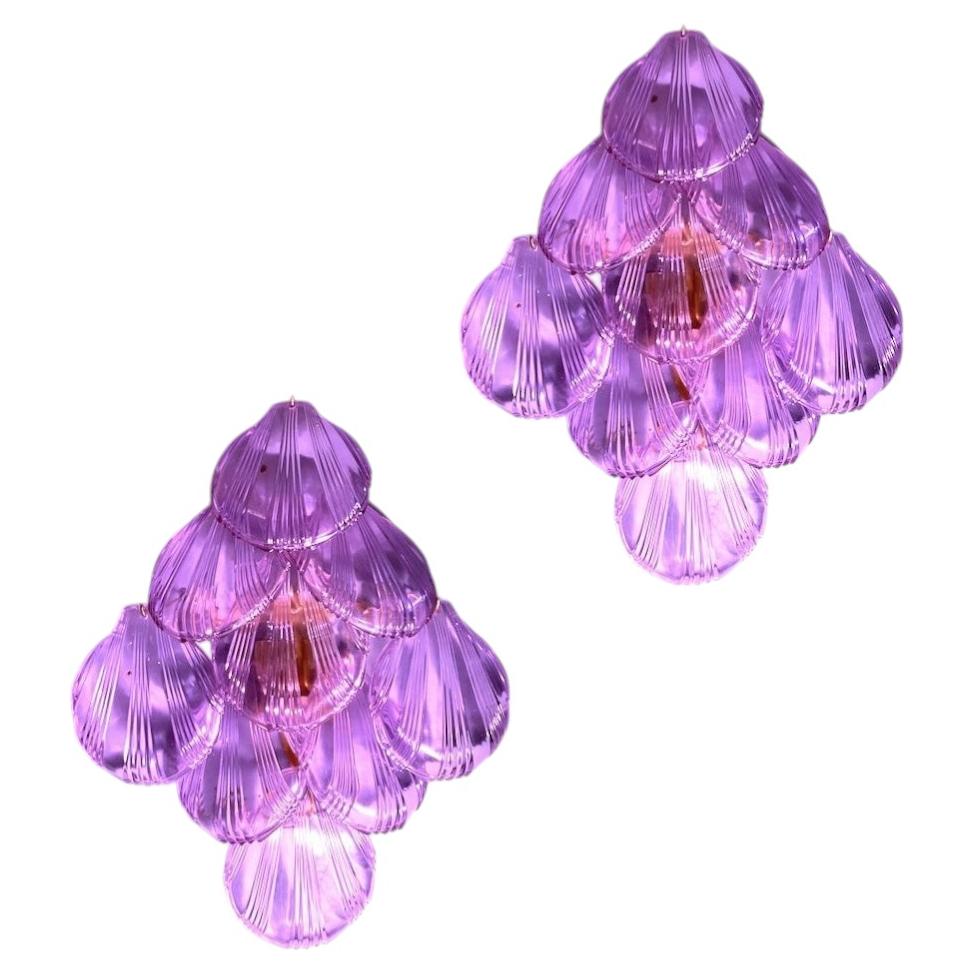 Amazing Pink Amethyst Shell Murano Glass Sconces or Wall Lights, 1980'